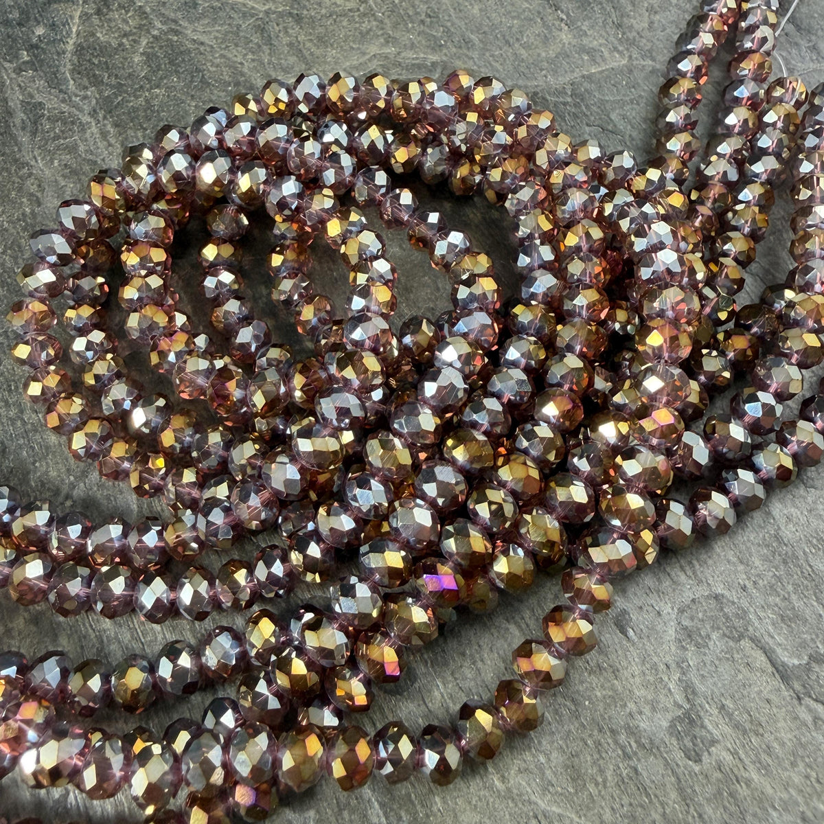 6x5mm Faceted Glass Beads, Topaz with Silver and Gold Half-tone (TopazHT-6) * 80 Beads