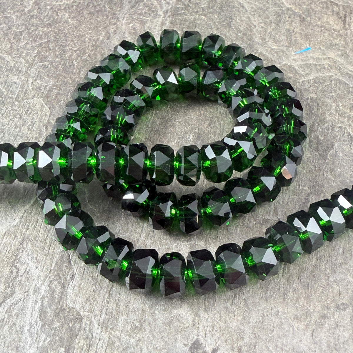 Transparent Green 8x5.25mm Faceted Rondelle - Dark Forest Green (8x5mmRon-Forest) * 30 Beads