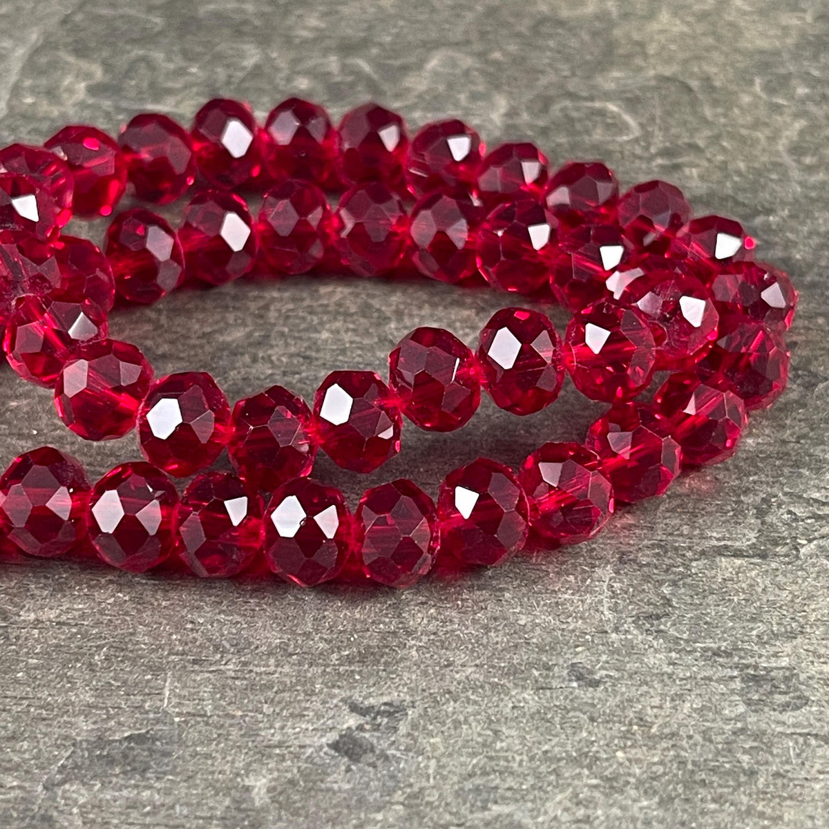 6x5mm Faceted Glass Beads, Ruby Red Faceted Rondelles (RubyRed-6) * 80 Beads