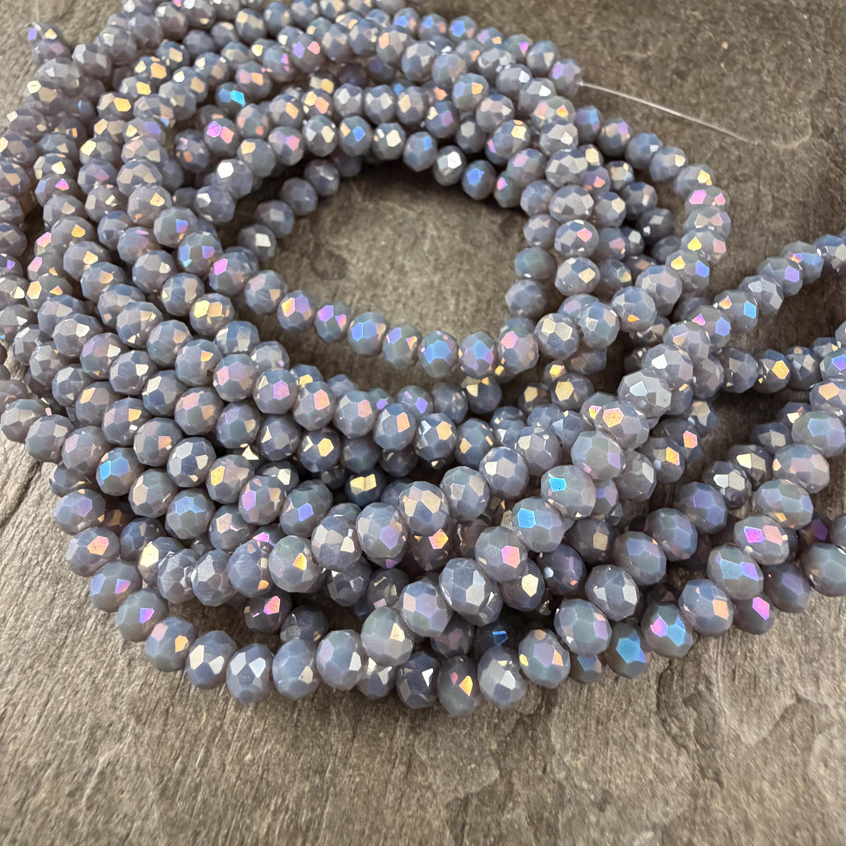 4x3mm Faceted Glass Beads, Slate Gray AB Finish (SlateGrayAB-4) * 13" Strand