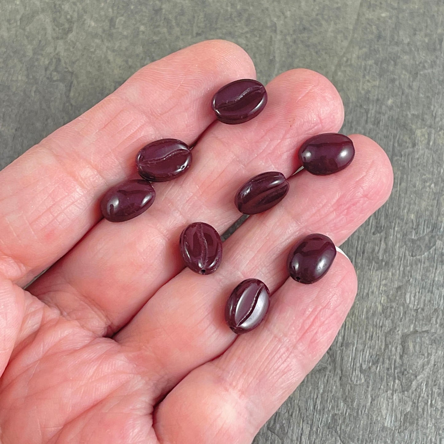 Coffee Bean Czech Glass Beads ~ Chestnut Brown Coffee Beans ~ 11x8mm Glass Coffee Beans (MISC/RJ-4556) - Qty. 12