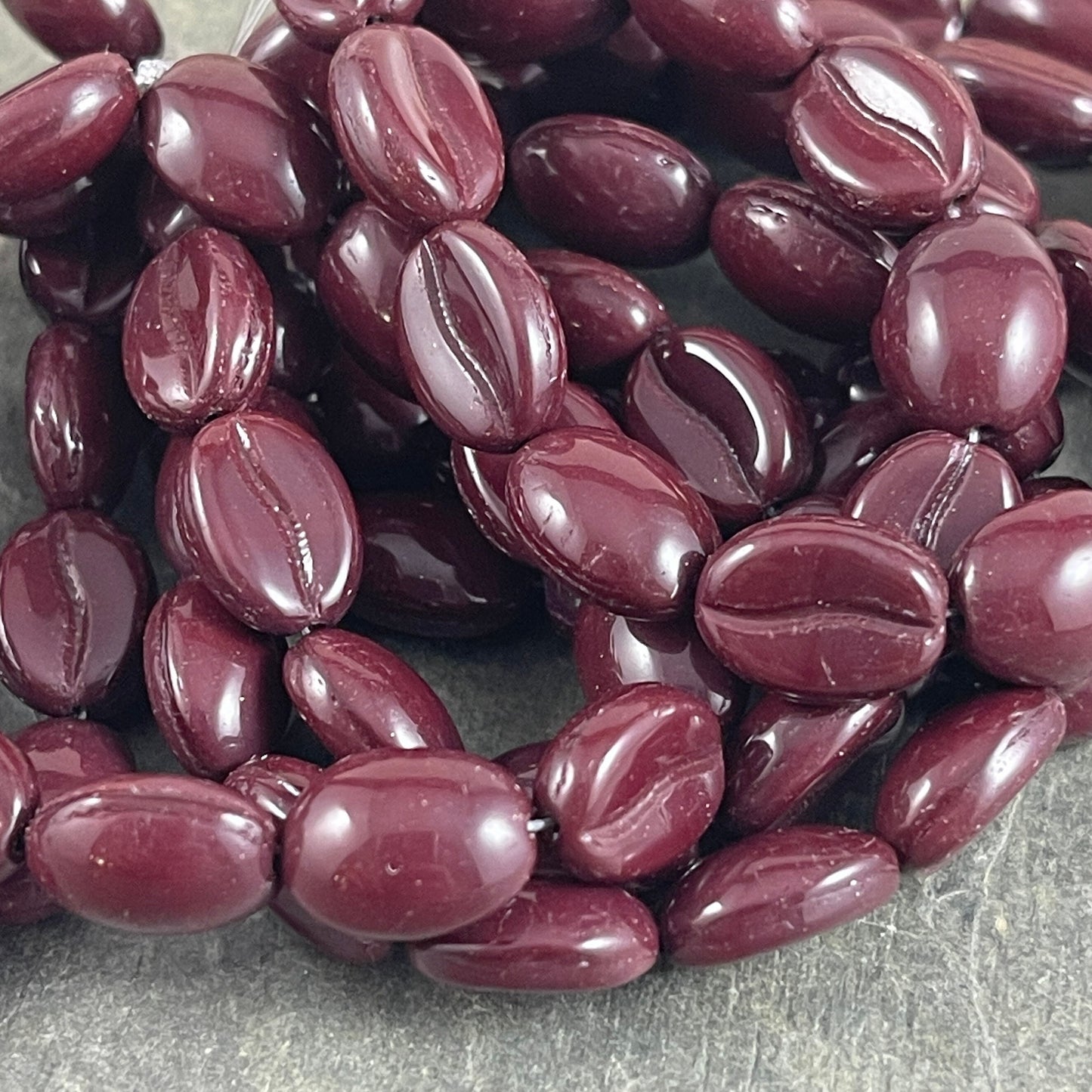 Coffee Bean Czech Glass Beads ~ Chestnut Brown Coffee Beans ~ 11x8mm Glass Coffee Beans (MISC/RJ-4556) - Qty. 12