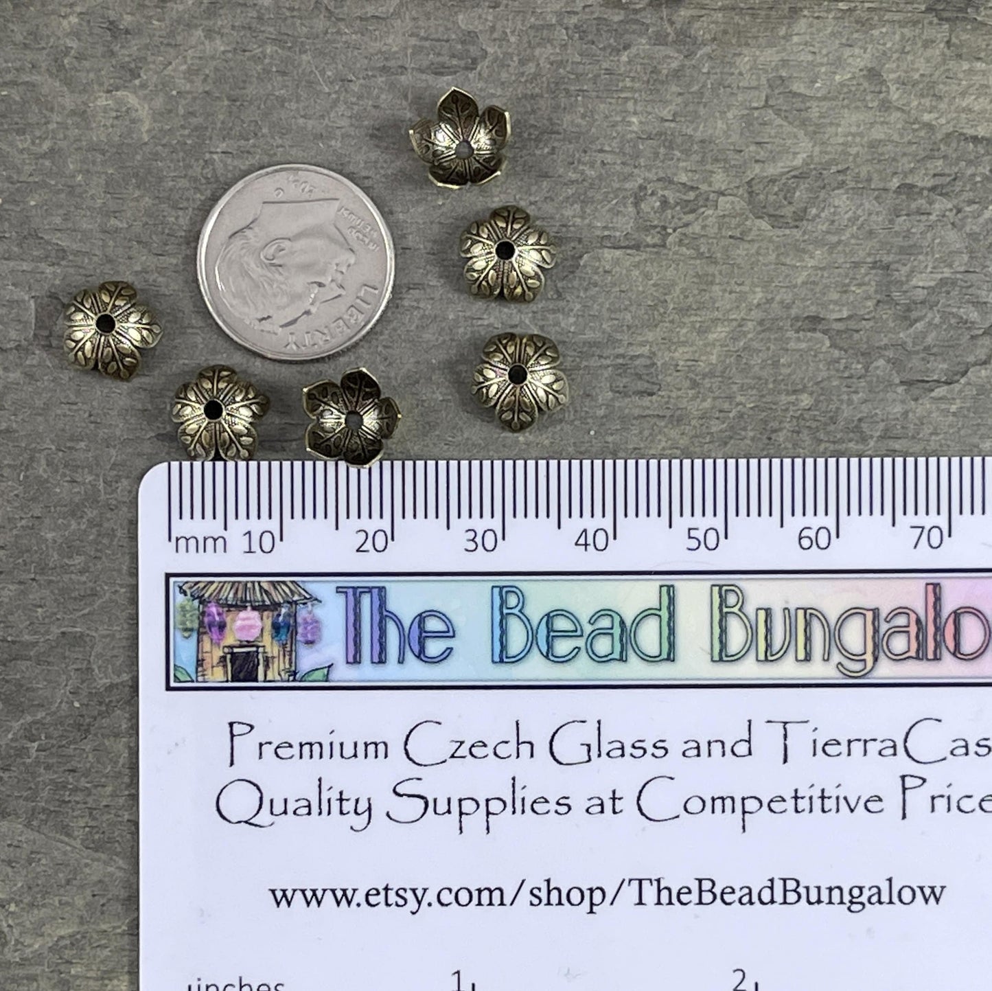 Brass Leaf Embossed Bead Caps ~ Oxidized Brass 8mm Petal Bead Caps ~ Floral Bead Caps (7903-R354) *