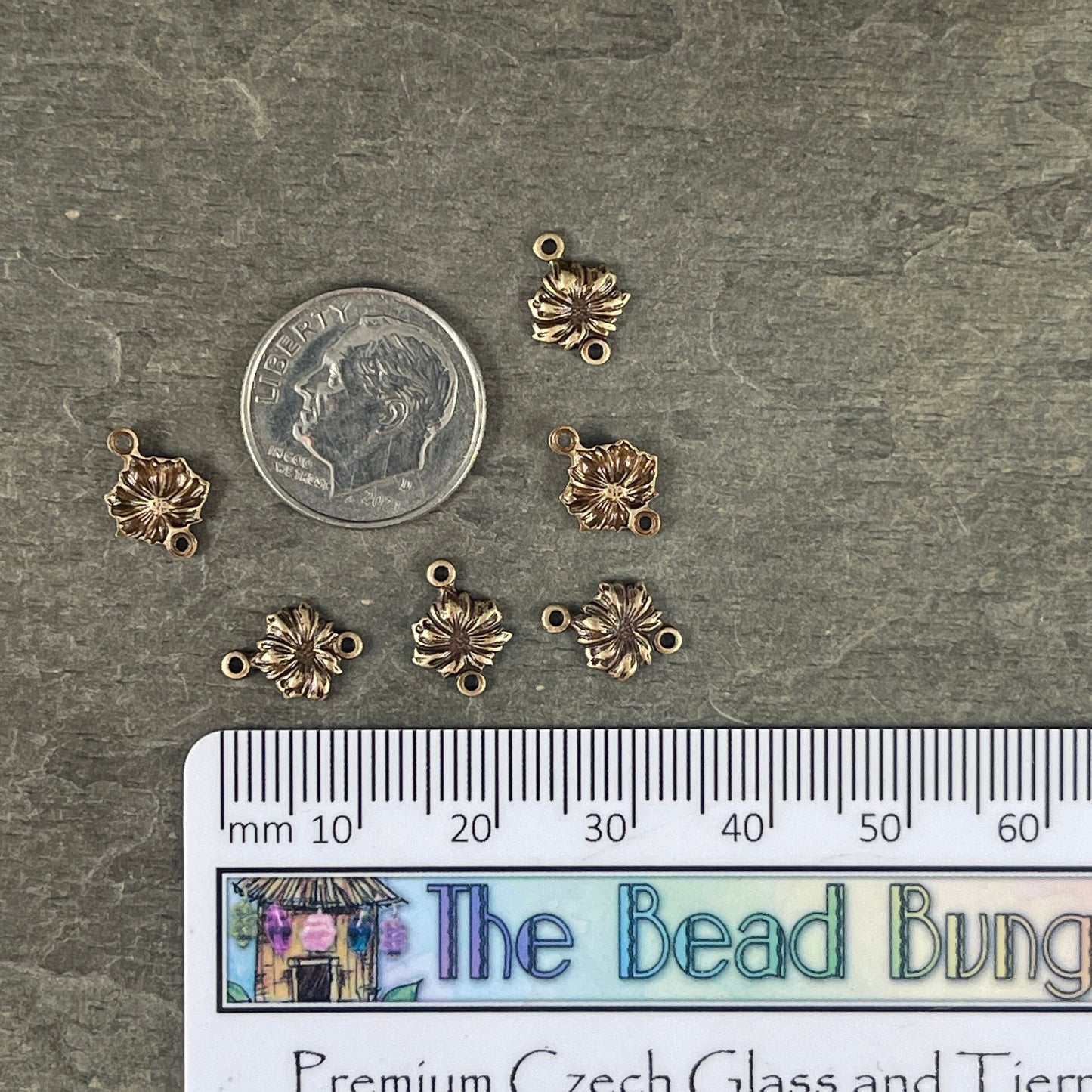 Small Flower Theme Link ~ Oxidized Brass Detailed Flower Link for Jewelry ~ 11x8mm Brass Link (VJS/C85) * Qty. 4