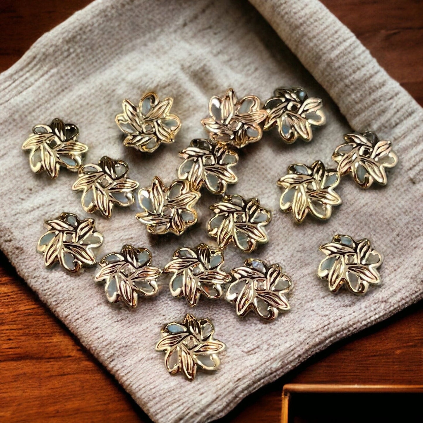 10mm Gold Leaf Design Bead Caps ~ Gold Plated Brass Bead Caps with a Floral Theme (BC-5578) * Qty. 30