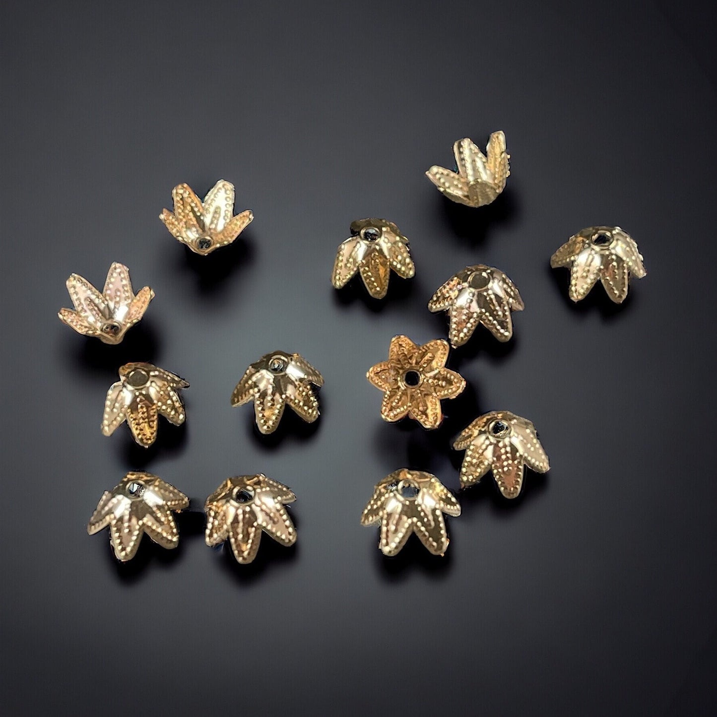 7mm Gold Bead Caps ~ Tapered Petal, Cone Shaped Bead Caps ~ Gold Plated Brass Bead Caps (BC-5592) * Qty. 30