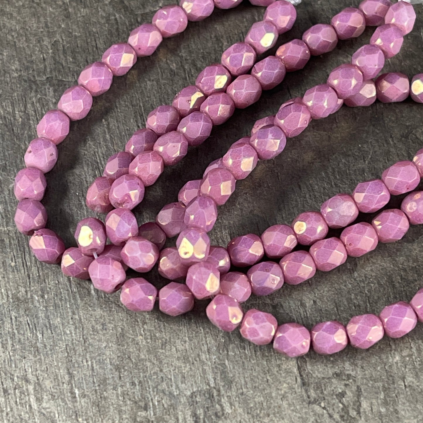 4mm Purple Hyacinth Czech Glass Beads, 4mm Faceted Round Glass Beads, Purple Picasso Luster Beads (FP4/N-121) * Qty. 50Purple Picasso Luster Beads (FP4/N-121) - Qty 50