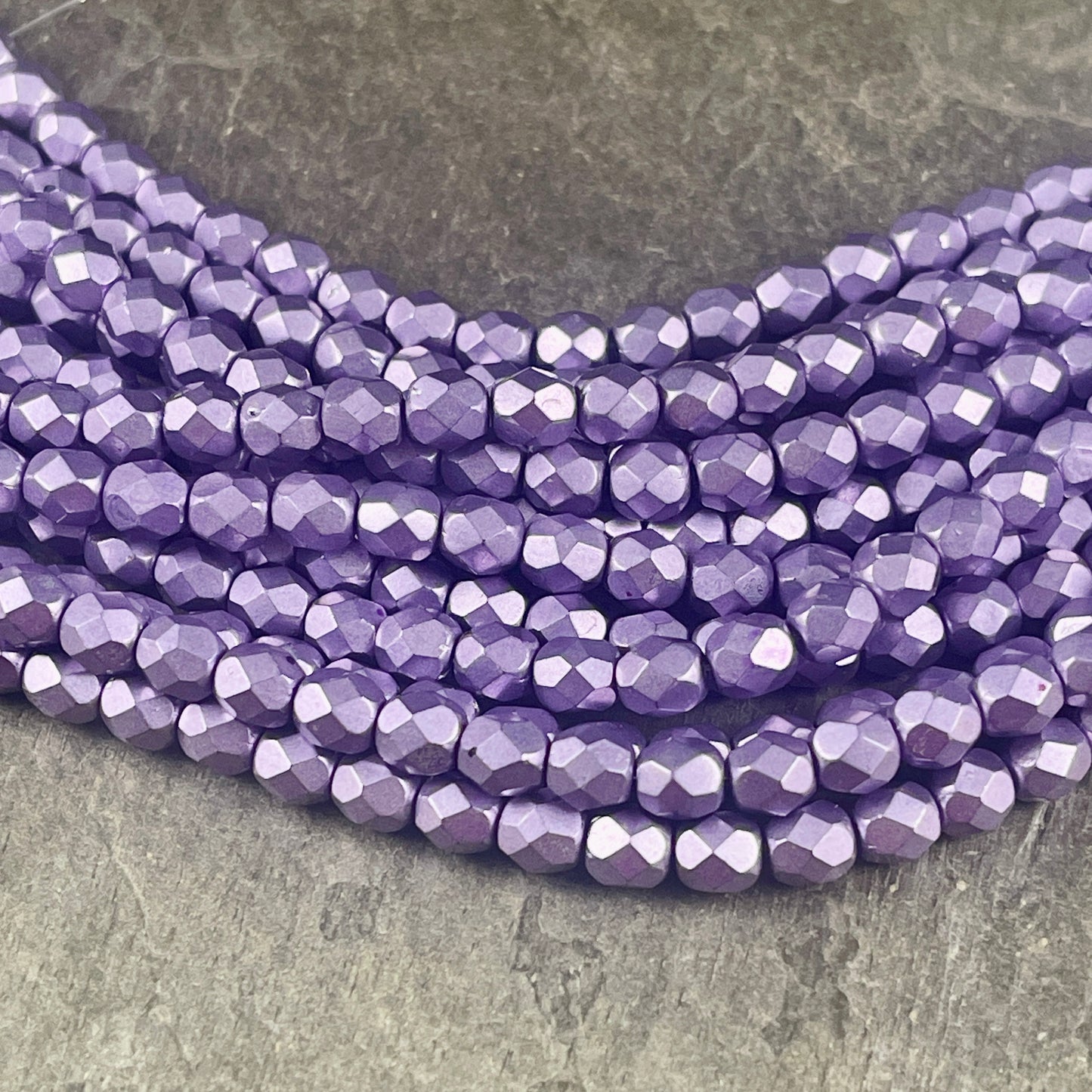 Purple Satin Metallic Beads, 6mm Czech Glass Faceted Round, Saturated Metallic Ballet Slipper (FP6/04B03) * Qty. 25