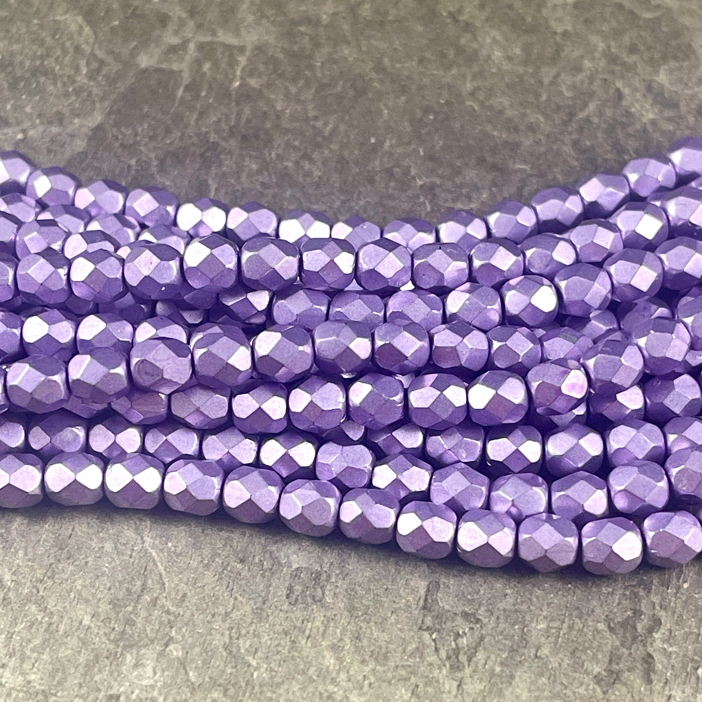 Purple Satin Metallic Beads, 6mm Czech Glass Faceted Round, Saturated Metallic Ballet Slipper (FP6/04B03) * Qty. 25