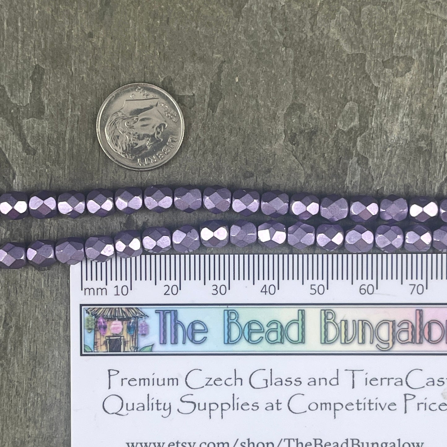 Purple Satin Metallic Beads, 6mm Czech Glass Faceted Round, Saturated Metallic Ballet Slipper (FP6/04B03) * Qty. 25