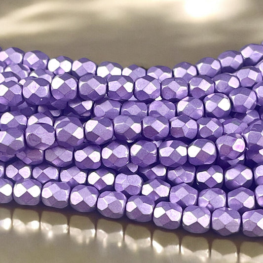 Purple Satin Metallic Beads, 6mm Czech Glass Faceted Round, Saturated Metallic Ballet Slipper (FP6/04B03) * Qty. 25