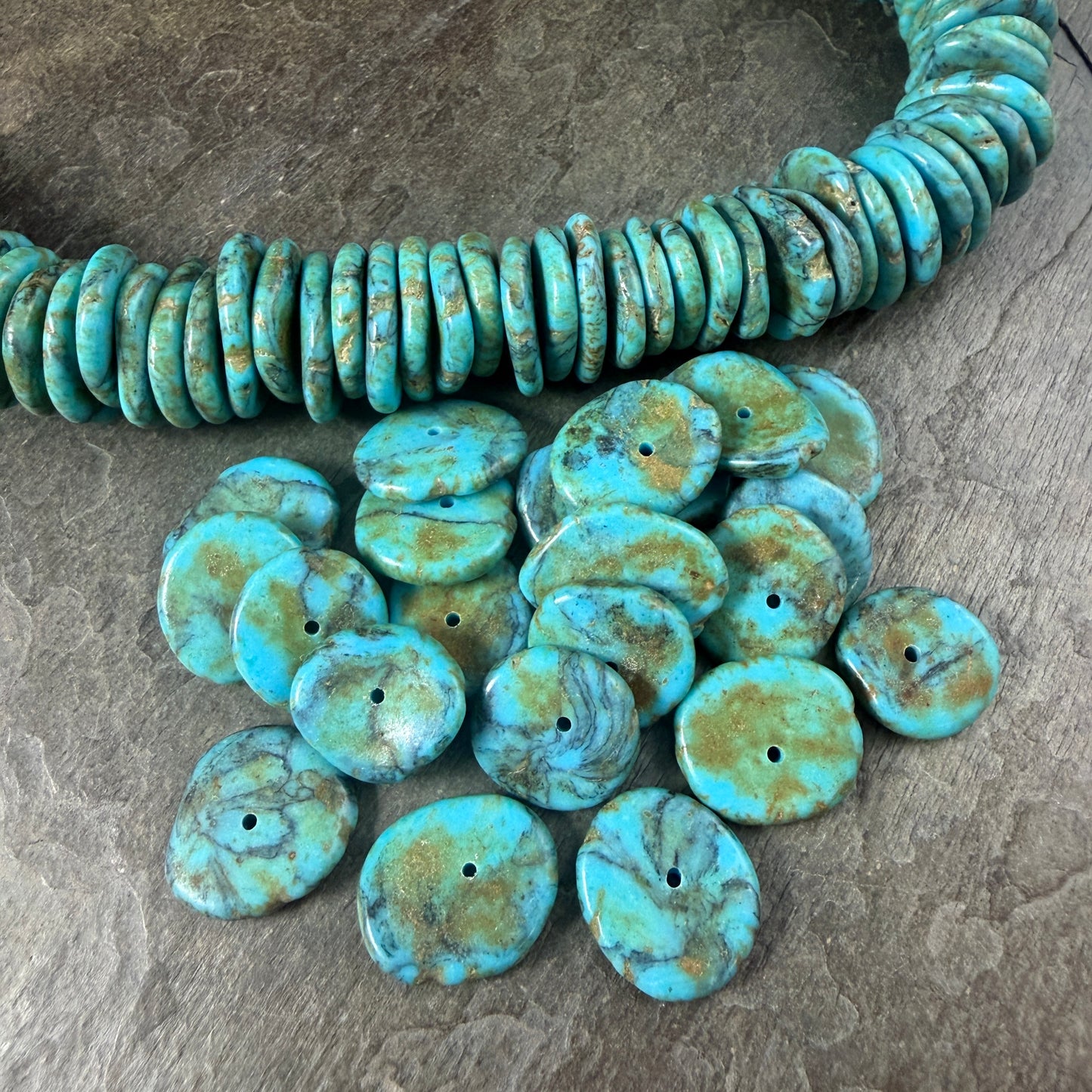Magnesite Turquoise - LARGE Organic Discs 15-22mm, Turquoise Blue (2511HL-122-18) * 30 Beads