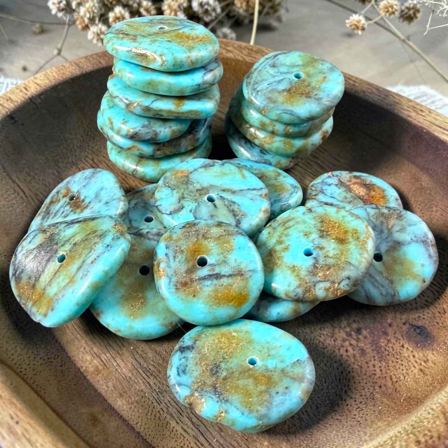 Magnesite Turquoise - LARGE Organic Discs 15-22mm, Turquoise Blue (2511HL-122-18) * 30 Beads