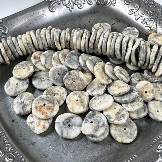 Magnesite - Graduated Organic Discs 10-17mm, Ivory, Beige and Gray (2408HL-42) * 55-60 Beads