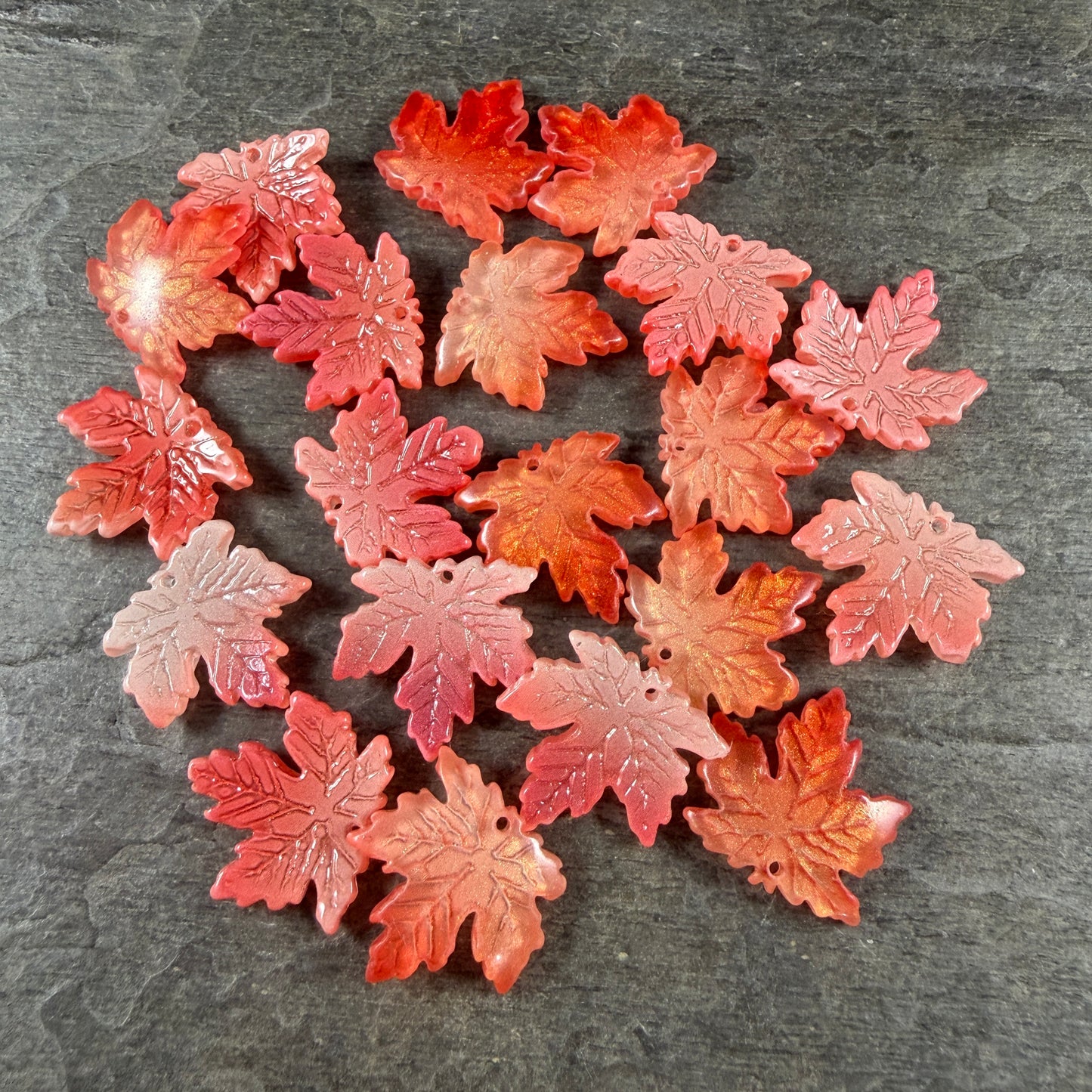 Orange Glass Leaf Beads - 19.5mm Maple Leaf Shape (ML19-305) * 10 Beads