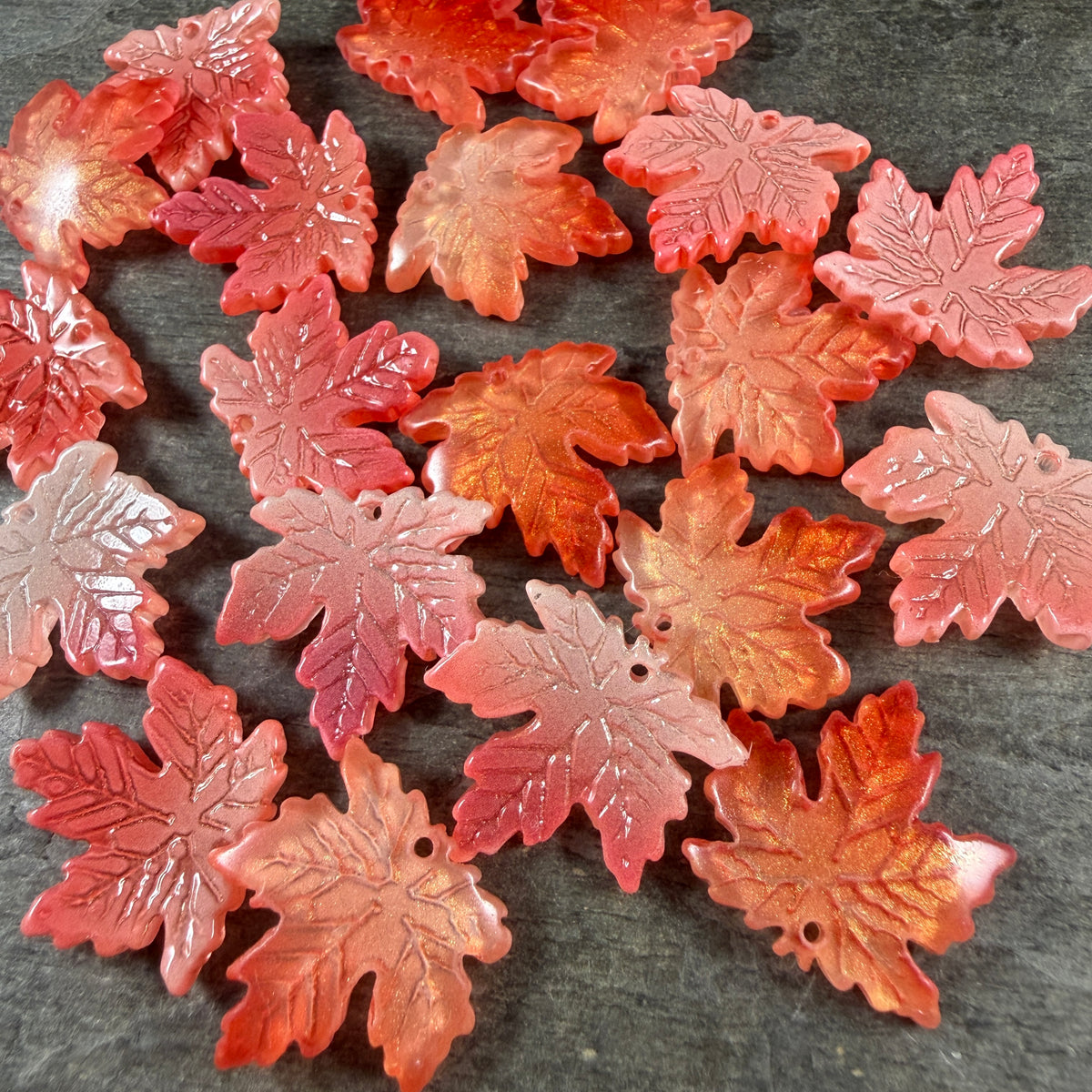 Orange Glass Leaf Beads - 19.5mm Maple Leaf Shape (ML19-305) * 10 Beads