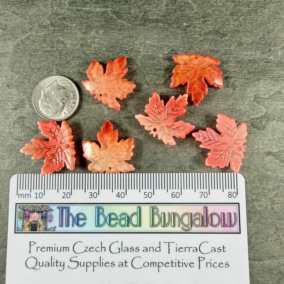 Orange Glass Leaf Beads - 19.5mm Maple Leaf Shape (ML19-305) * 10 Beads