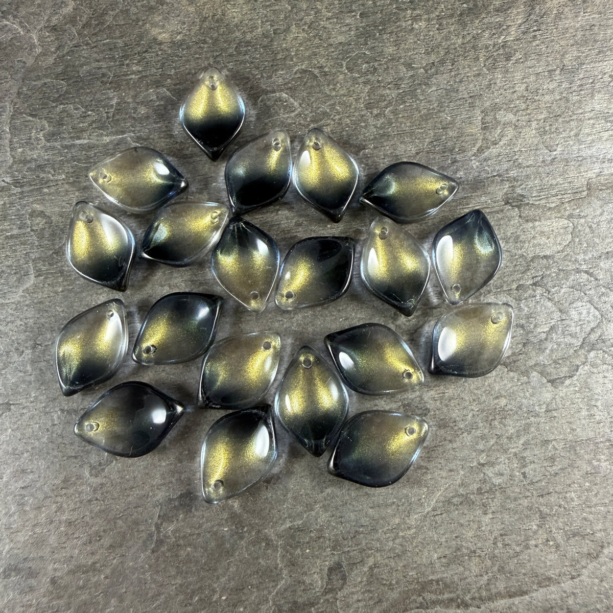 Black and Gold Glass Petal or Leaf Bead, 19x13mm Concave Oval (COL-102) * 10 Beads