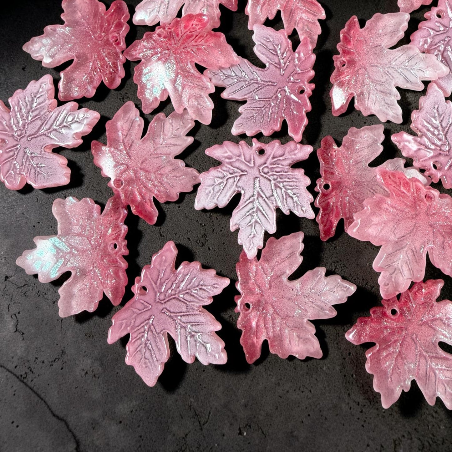 Pink and White Glass Leaf Beads - 19.5mm Maple Leaf Shape (ML19-215) * 10 Beads