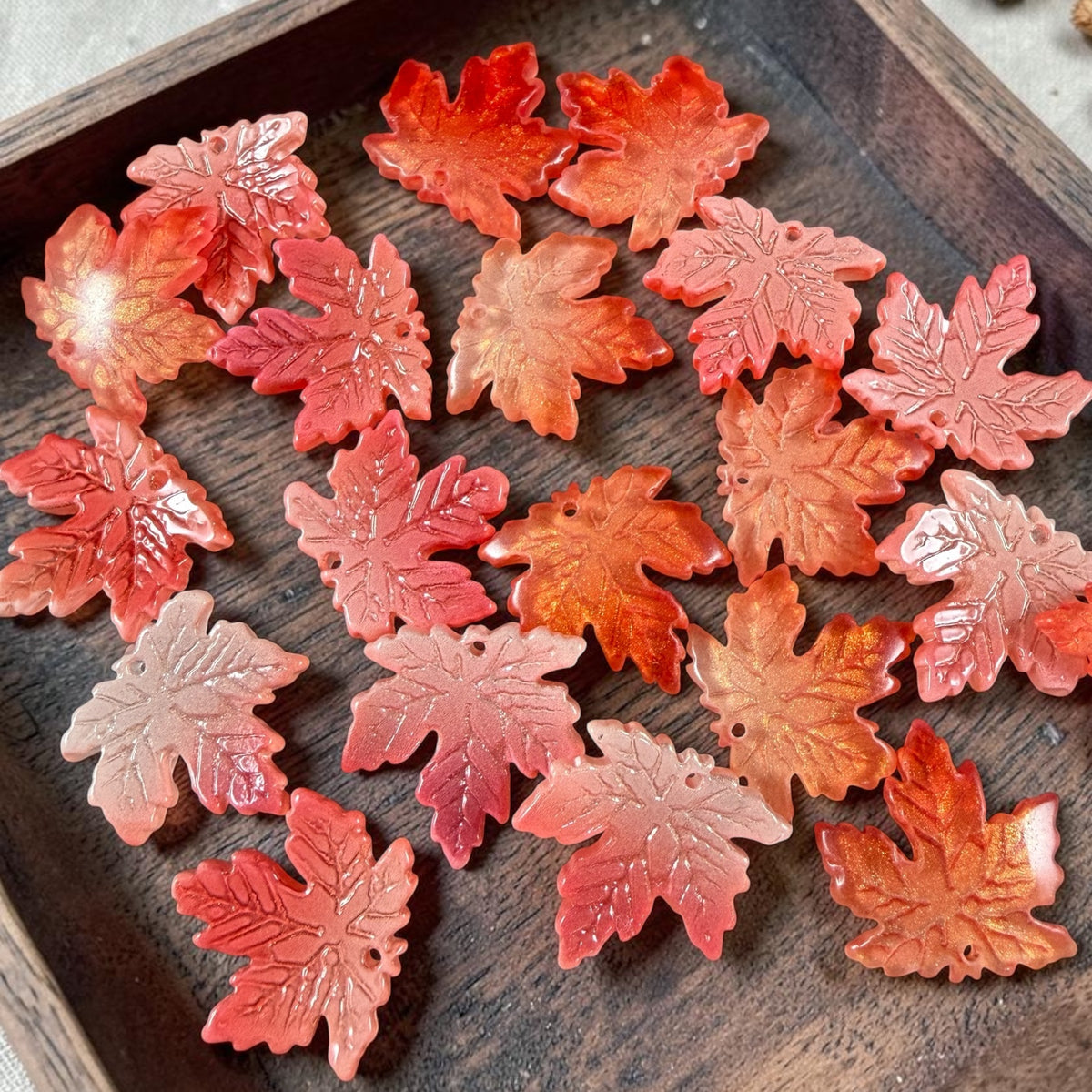 Orange Glass Leaf Beads - 19.5mm Maple Leaf Shape (ML19-305) * 10 Beads