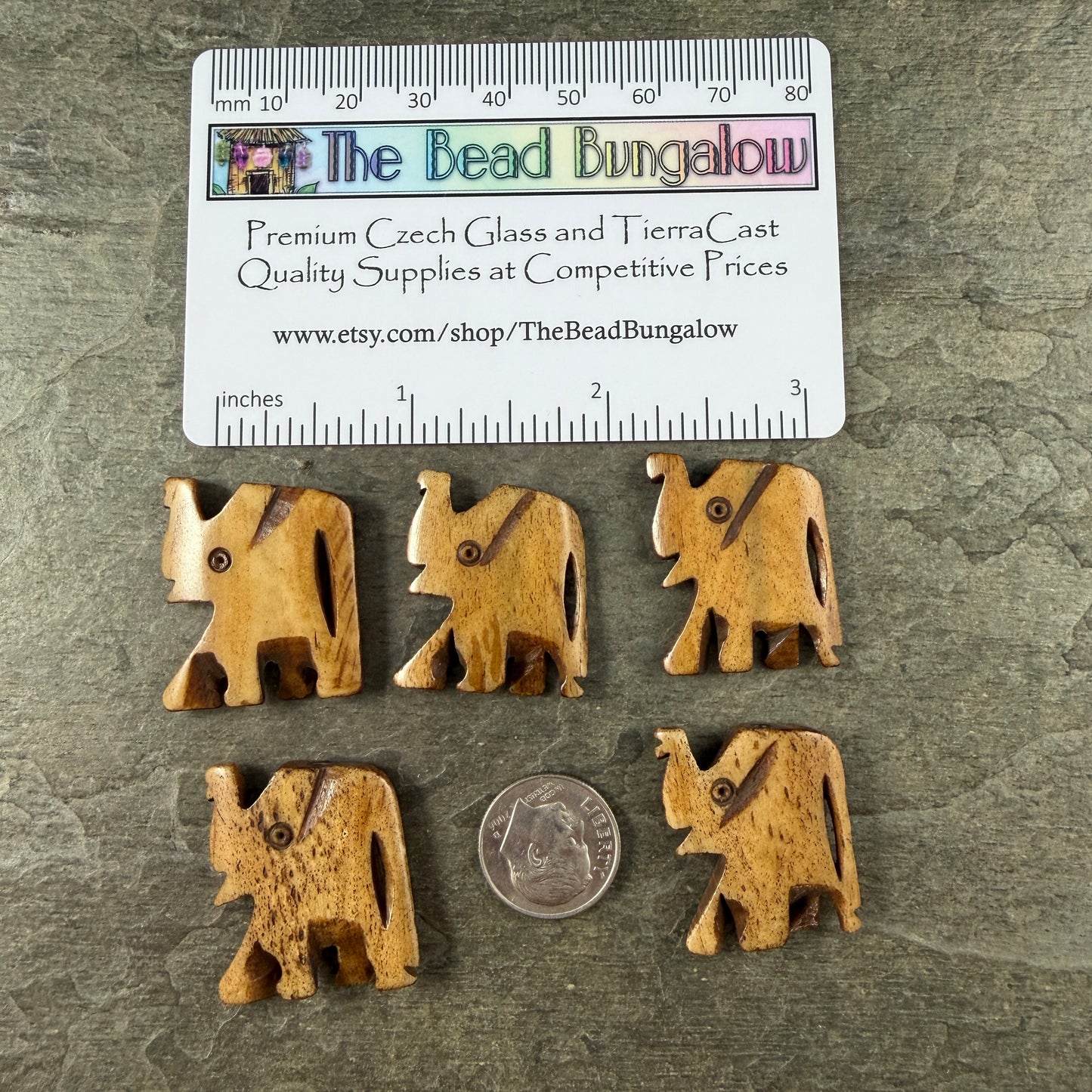 Vintange Elephant Beads - Carved Bone, 22 to 29mm - Lot B - 5 Beads