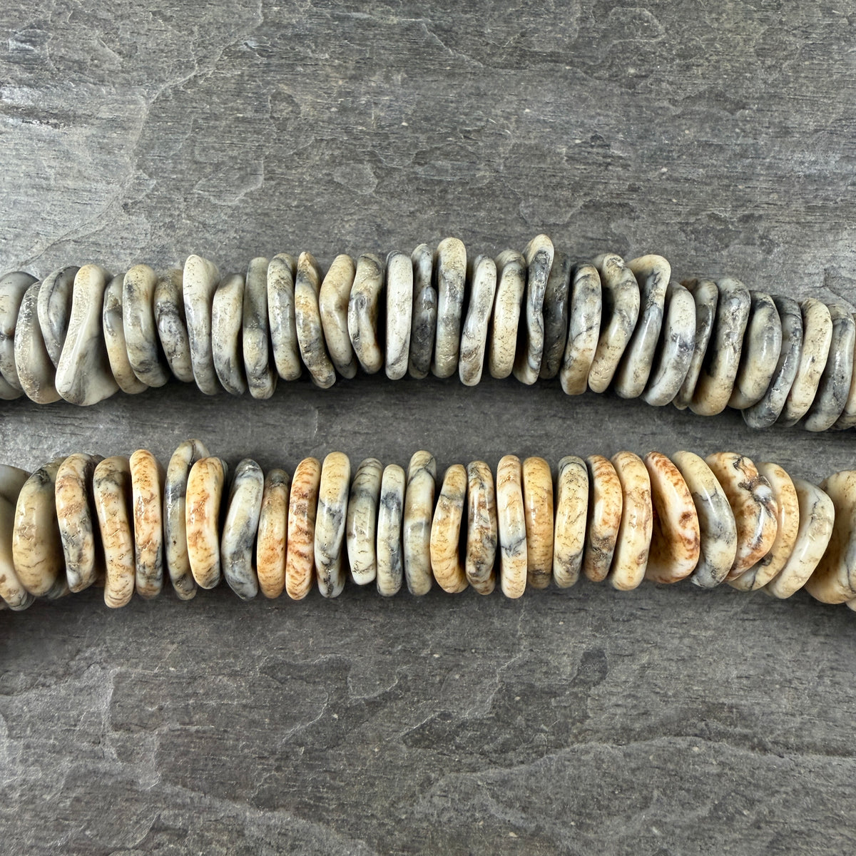 Magnesite - Graduated Organic Discs 10-17mm, Ivory, Beige and Gray (2408HL-42) * 55-60 Beads