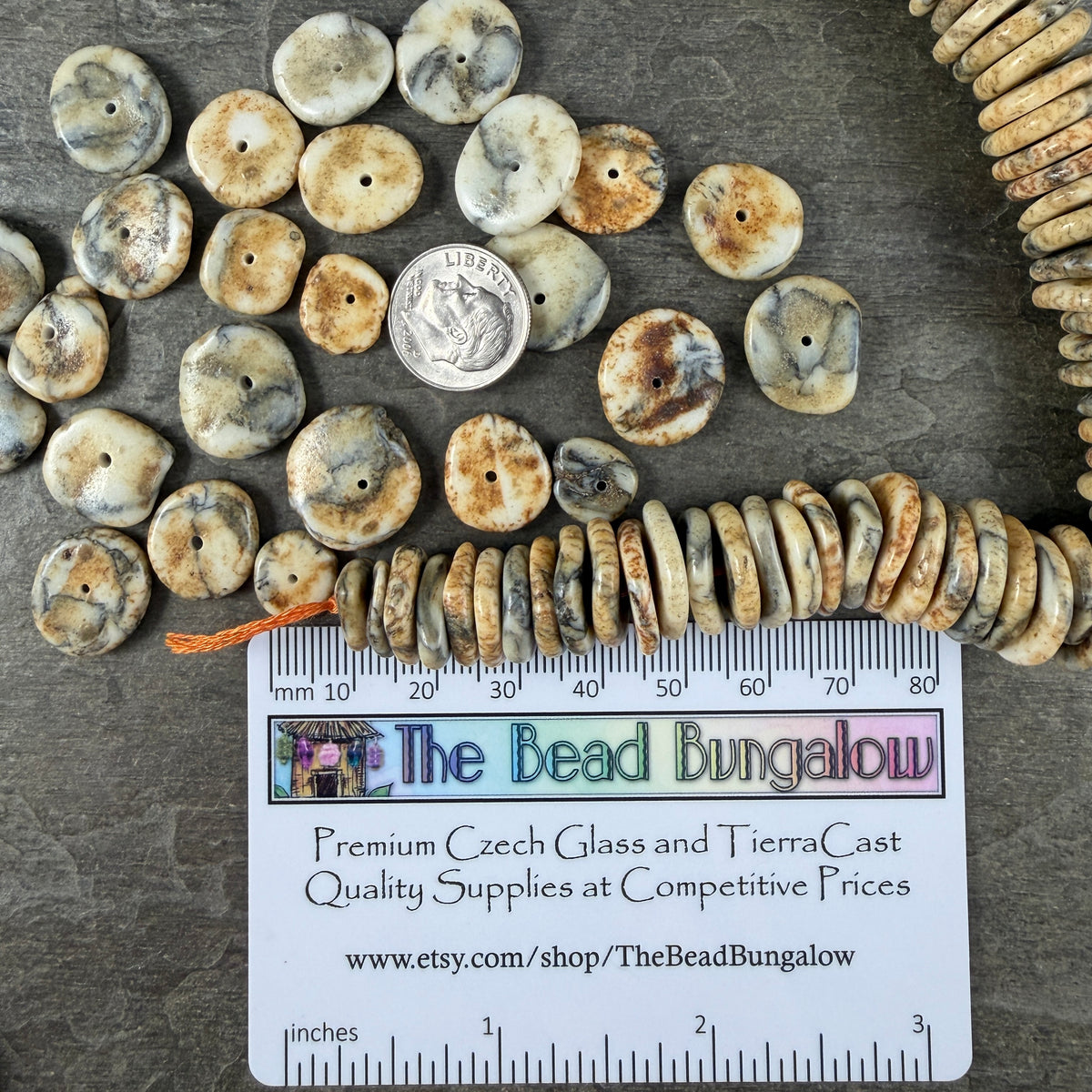 Magnesite - Graduated Organic Discs 10-17mm, Apricot, Beige and Gray (2408HL-42) * 55-60 Beads