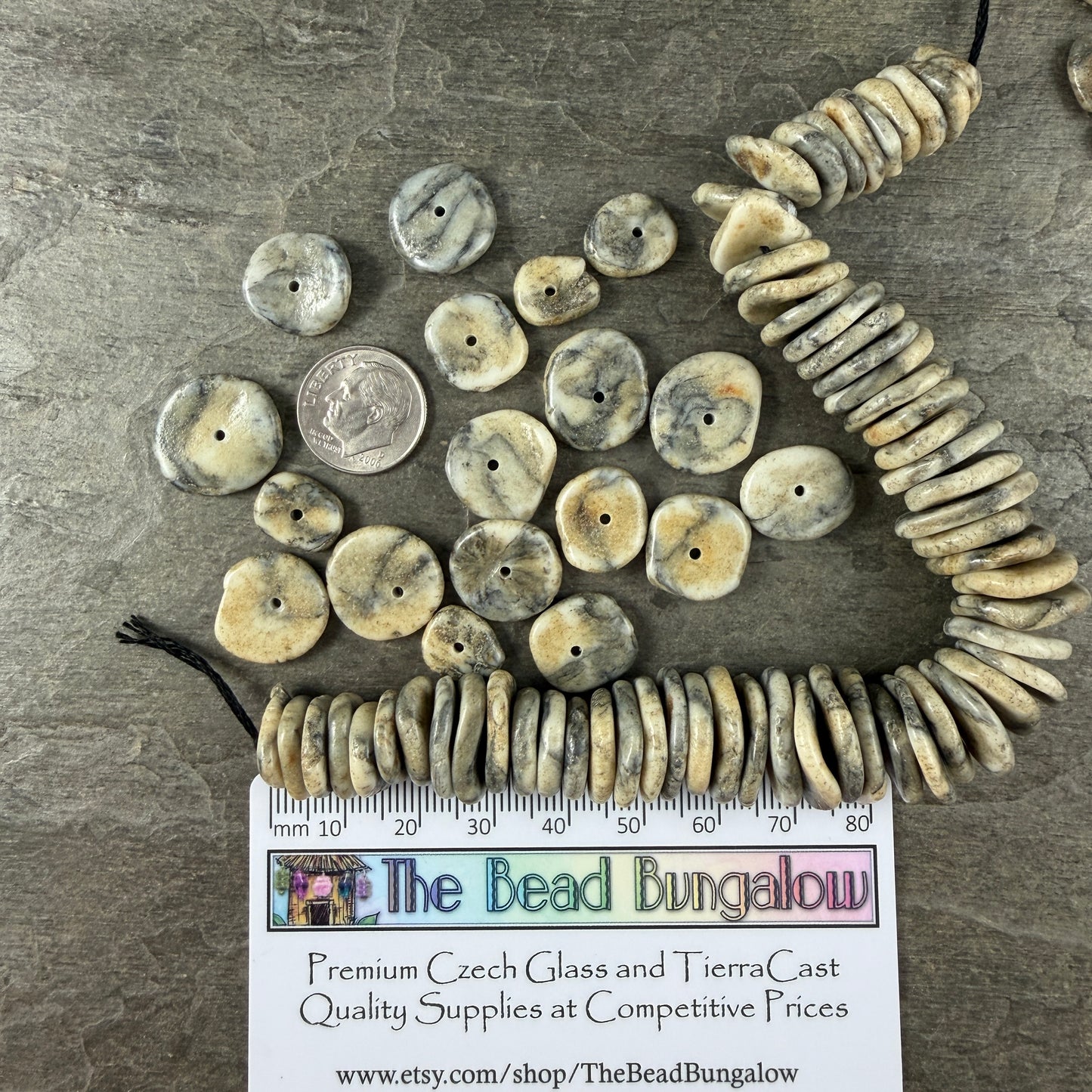 Magnesite - Graduated Organic Discs 10-17mm, Ivory, Beige and Gray (2408HL-42) * 55-60 Beads