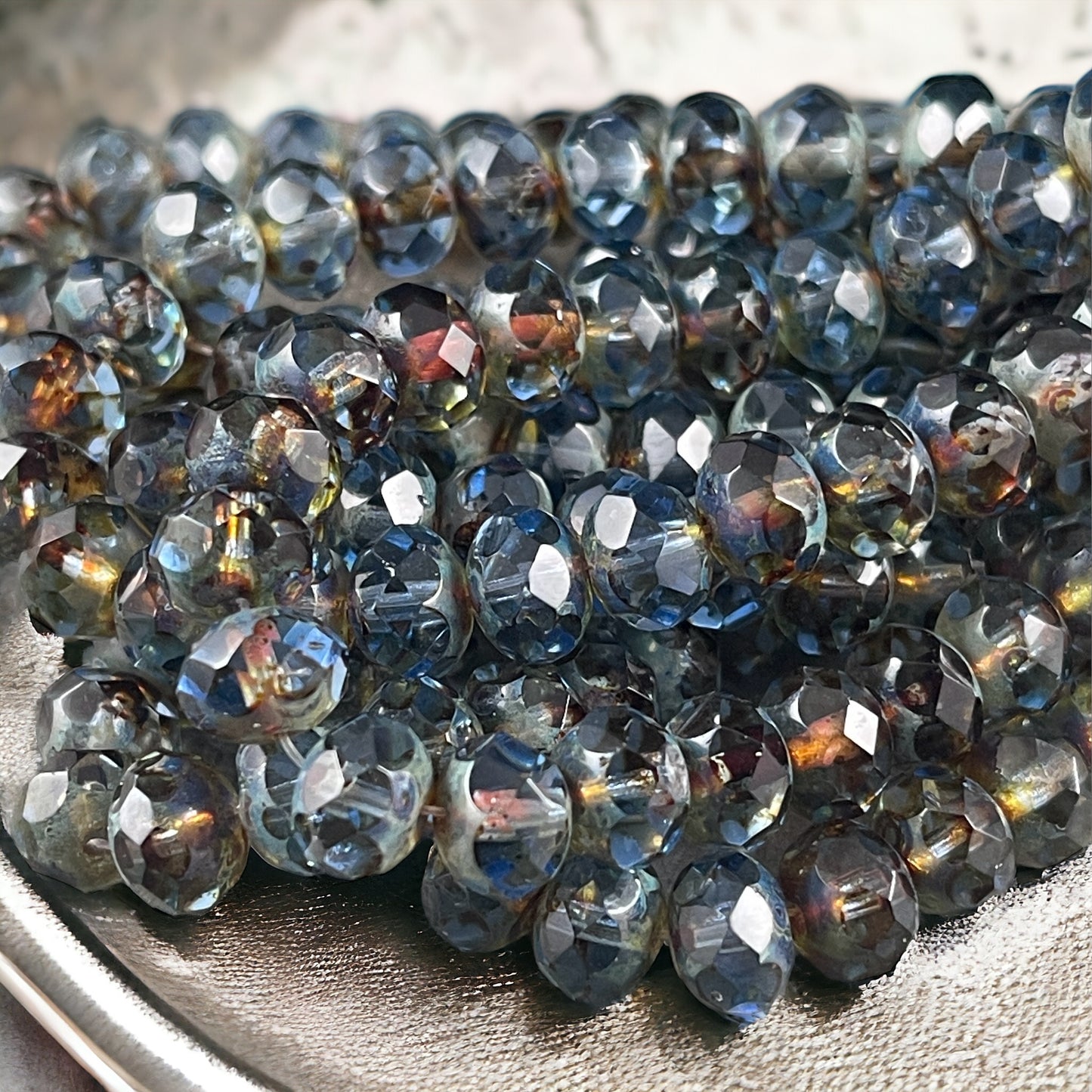 8x6mm Transparent Light Sapphire Blue Picasso Faceted Rondelles (R8/0577) *