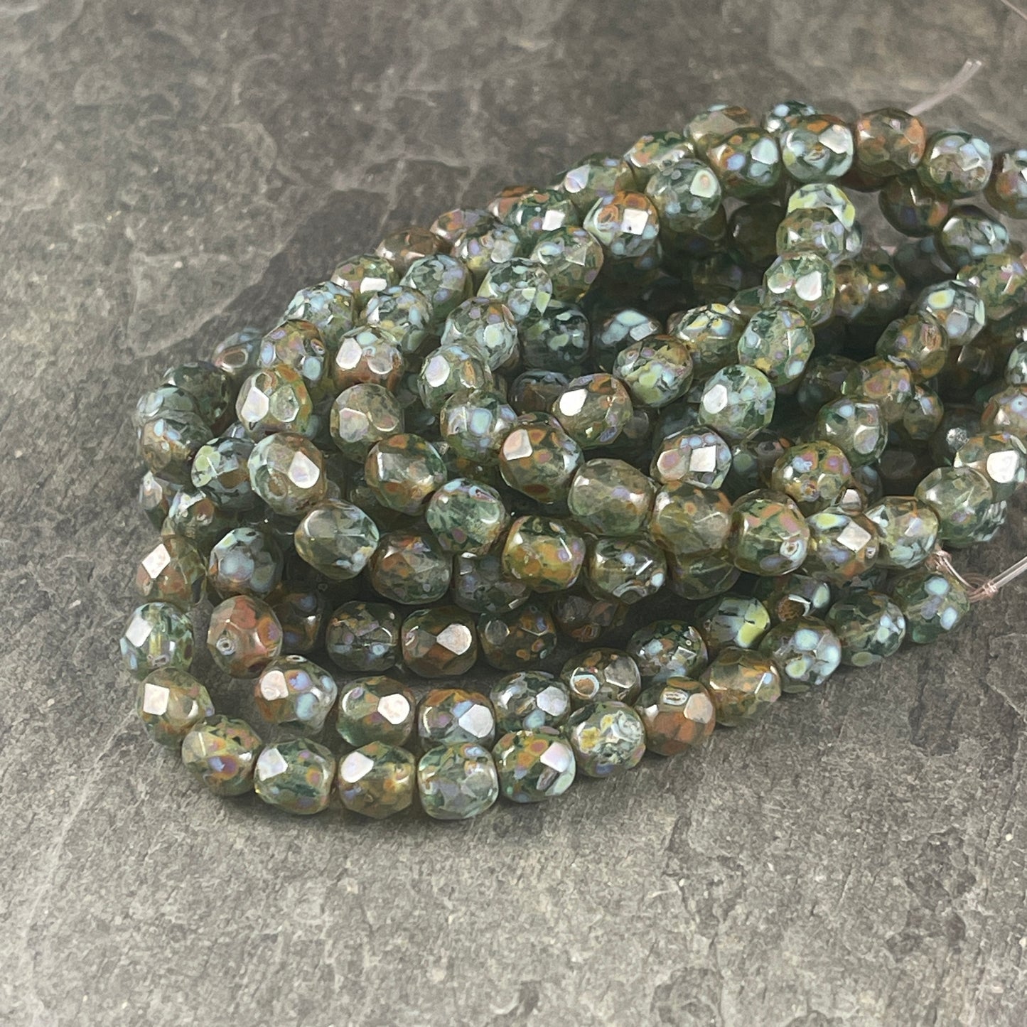 Czech Glass Beads, 6mm Olive Green with Full Picasso Finish (FP6/N-145B) * Qty. 25