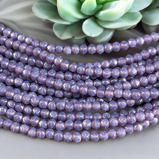 3mm English Cut Lavender Czech Glass Beads ~ Milky Amethyst Glass Beads (EC3/SM-21010) * Qty. 50