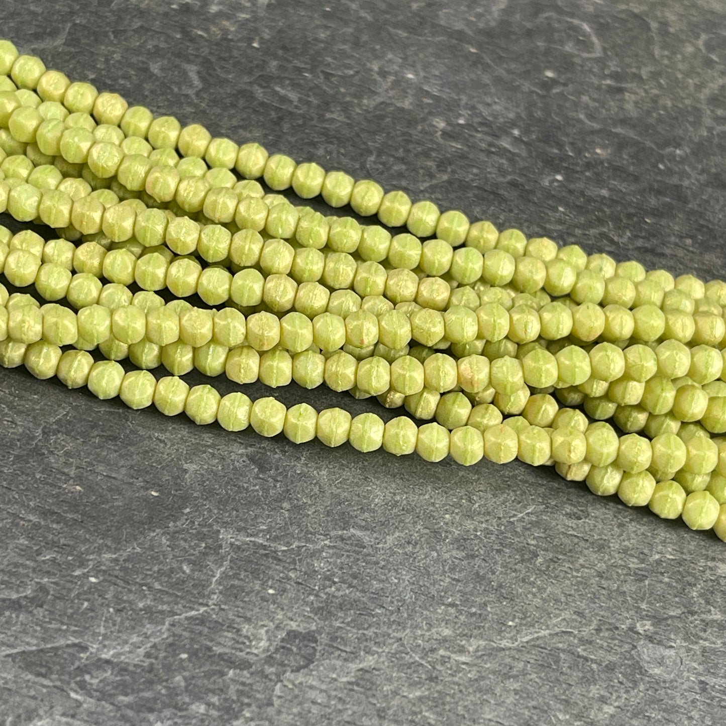 3mm English Cut Honeydew Luster Czech Glass Beads, Small Bright Green Beads (EC3/SM-PS1010) * Qty. 50