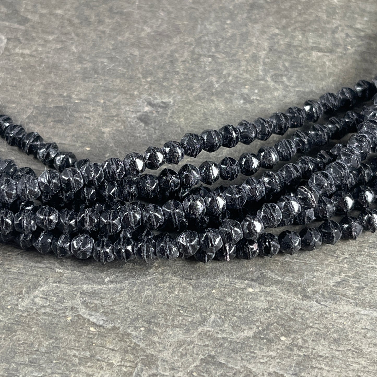 3mm English Cut Matte Black Czech Glass Beads, Small Black Spacer Beads (EC/SM-M2398) * Qty. 50