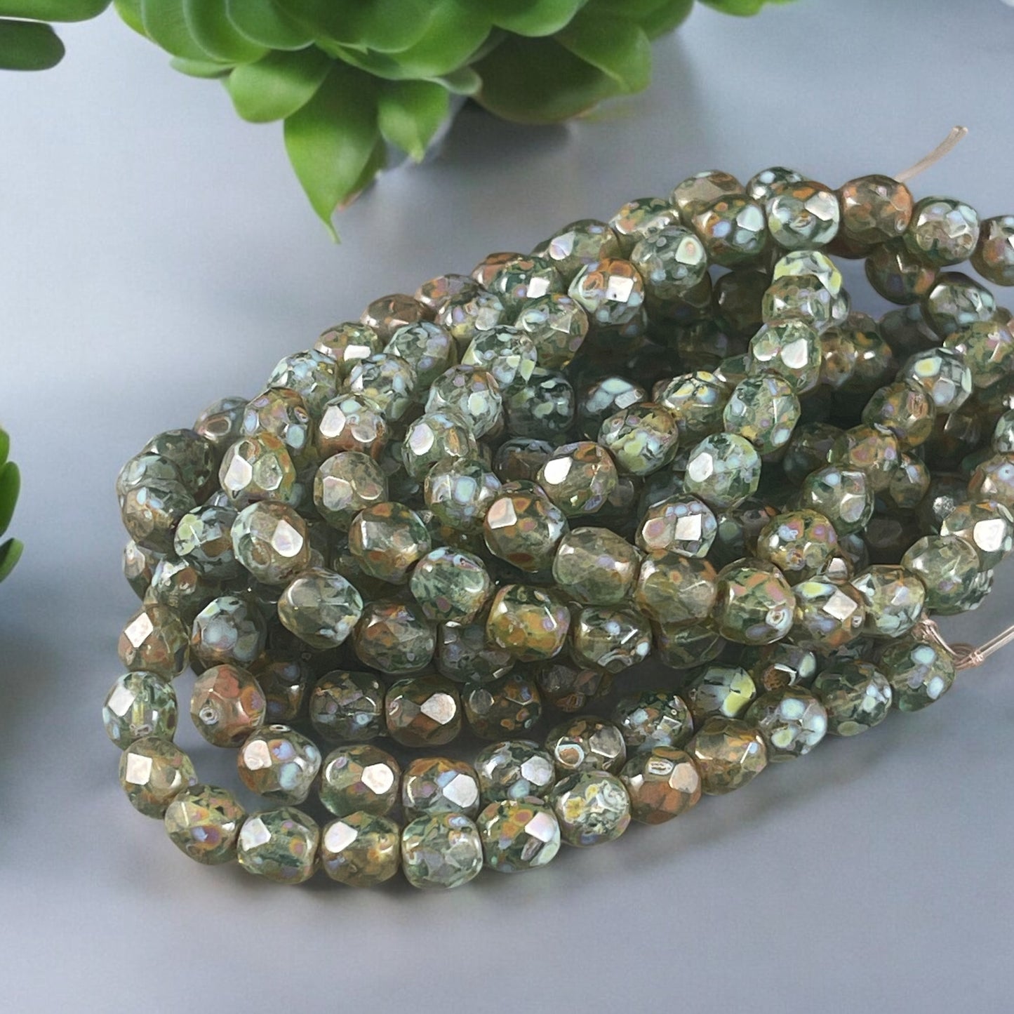 Czech Glass Beads, 6mm Olive Green with Full Picasso Finish (FP6/N-145B) * Qty. 25