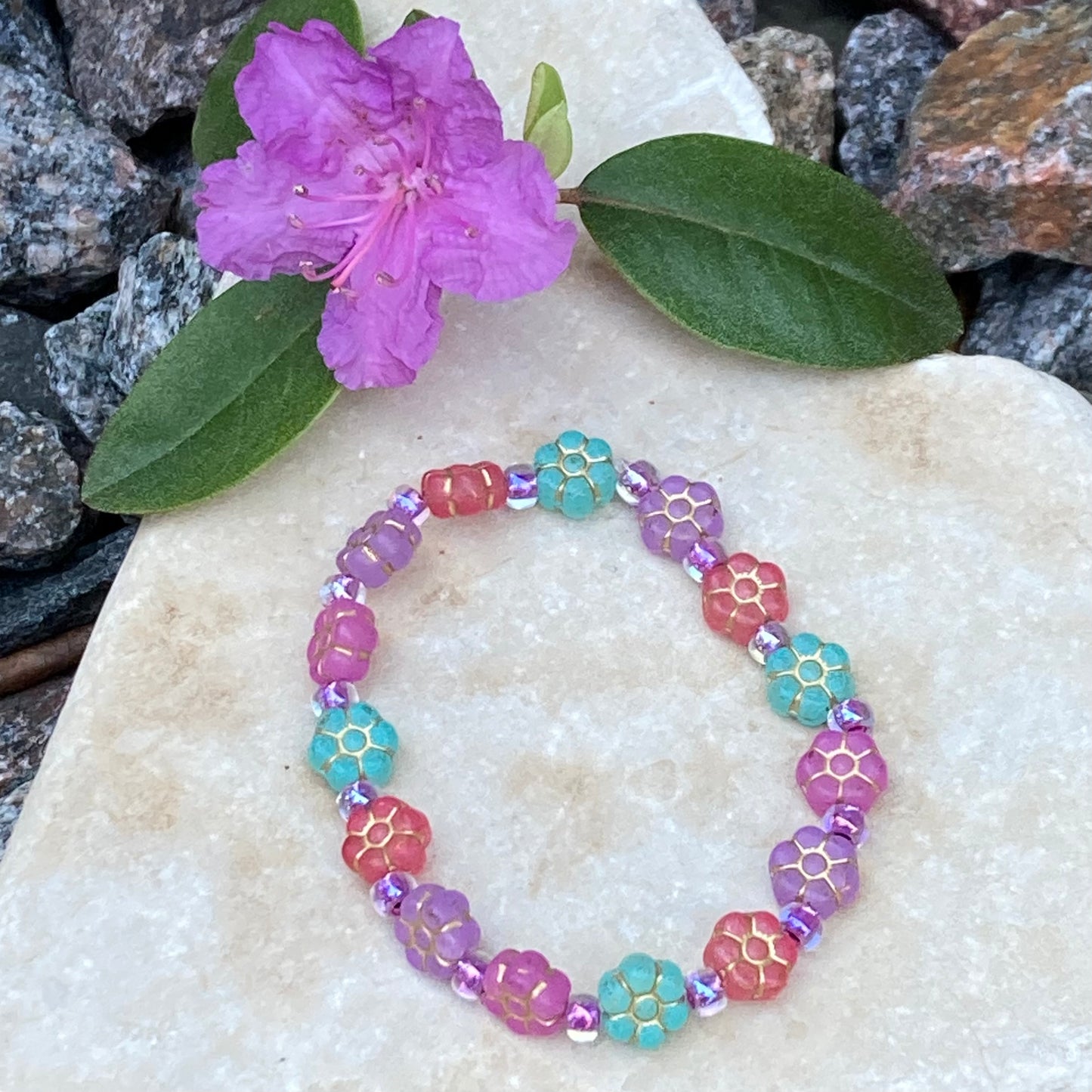 Czech Glass Beads - Tiny Blooms - 8.5mm Watermelon Red Flower Bead, Light Red with Gold Wash (PTB1) * Qty. 16