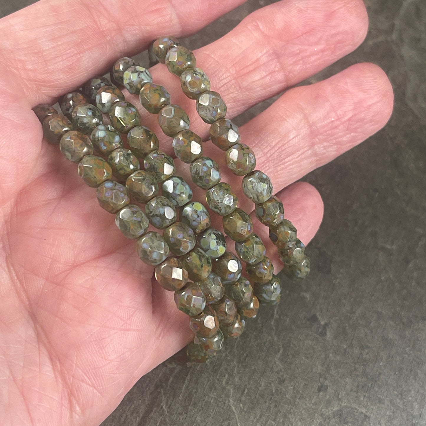 Czech Glass Beads, 6mm Olive Green with Full Picasso Finish (FP6/N-145B) * Qty. 25