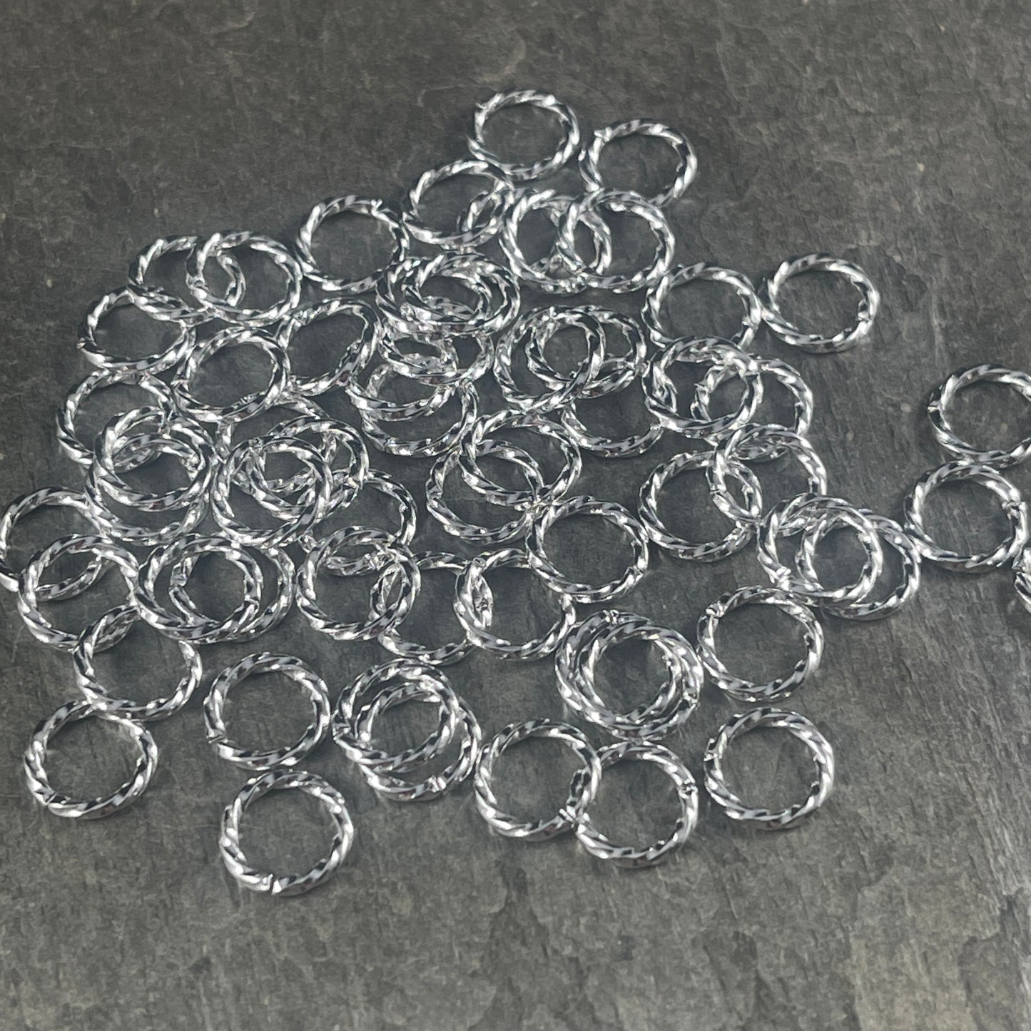 8mm Twisted Jump Rings, 16g Decorative Silver Open Jump Rings (5030) * Qty. 50 or 100