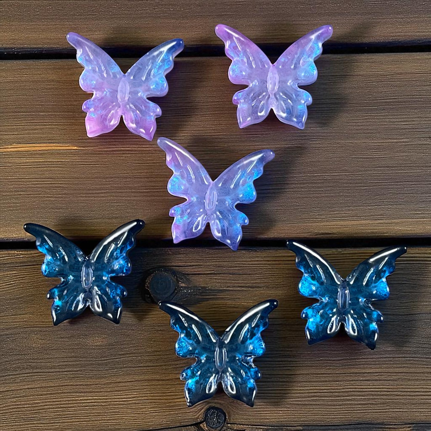 RESERVED - Butterfly Beads -  Focal Butterflies - Dark Blue and Lilac/Lavender/Blue - 6 Beads