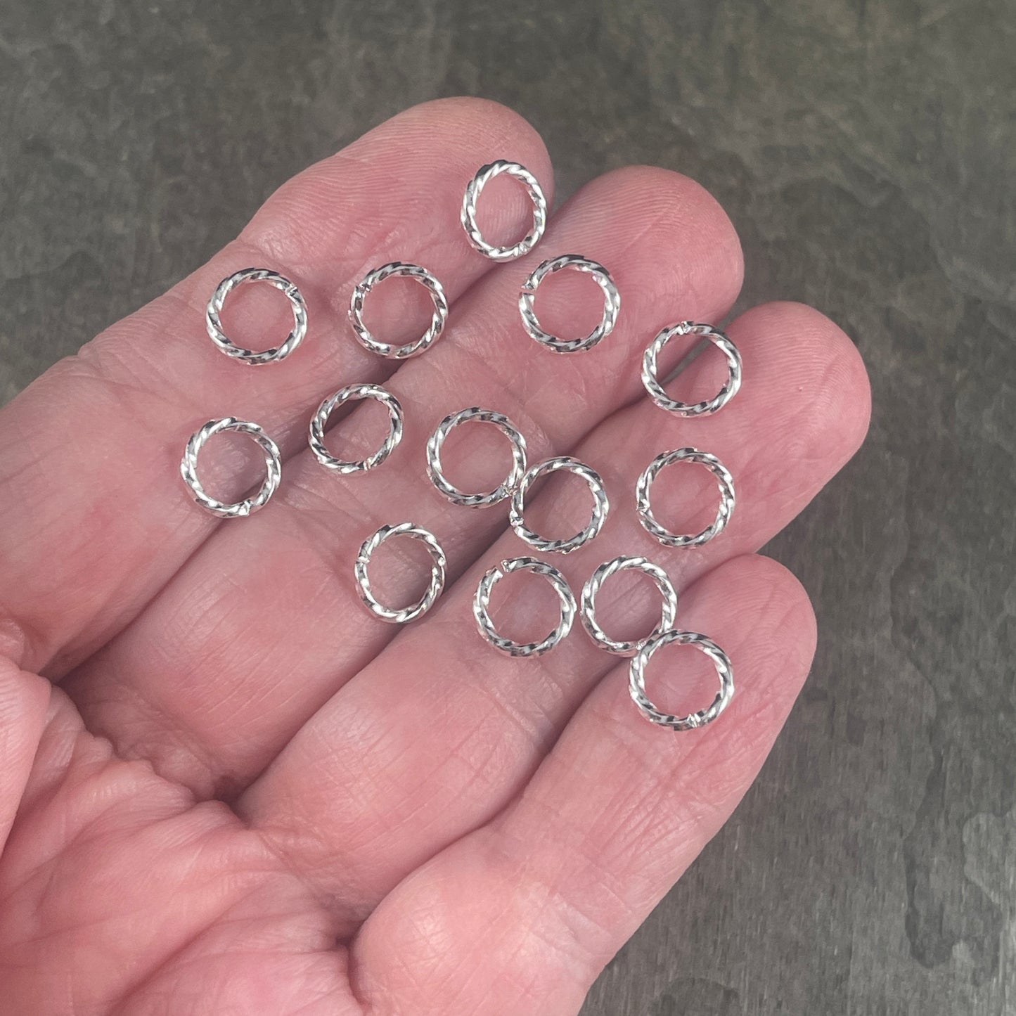 8mm Twisted Jump Rings, 16g Decorative Silver Open Jump Rings (5030) * Qty. 50 or 100