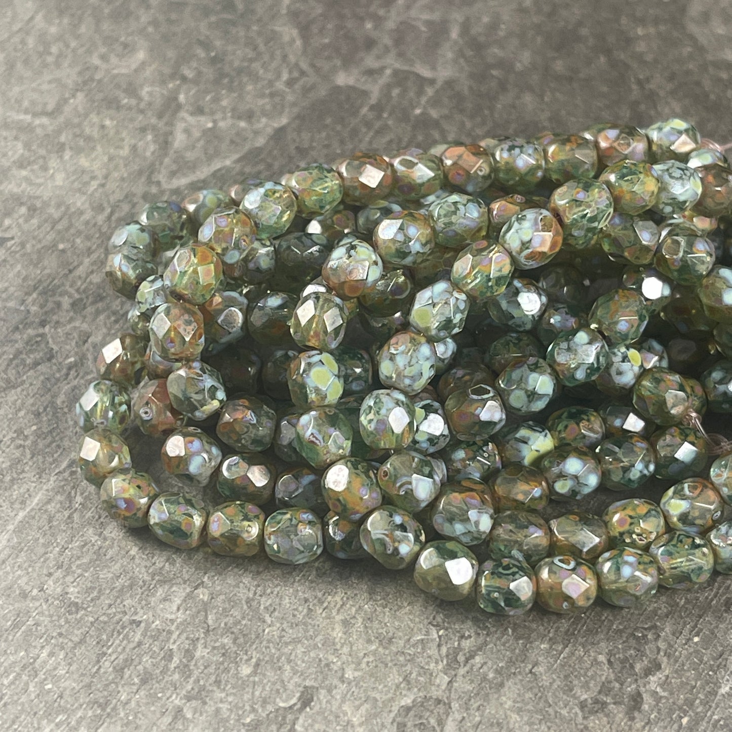 Czech Glass Beads, 6mm Olive Green with Full Picasso Finish (FP6/N-145B) * Qty. 25