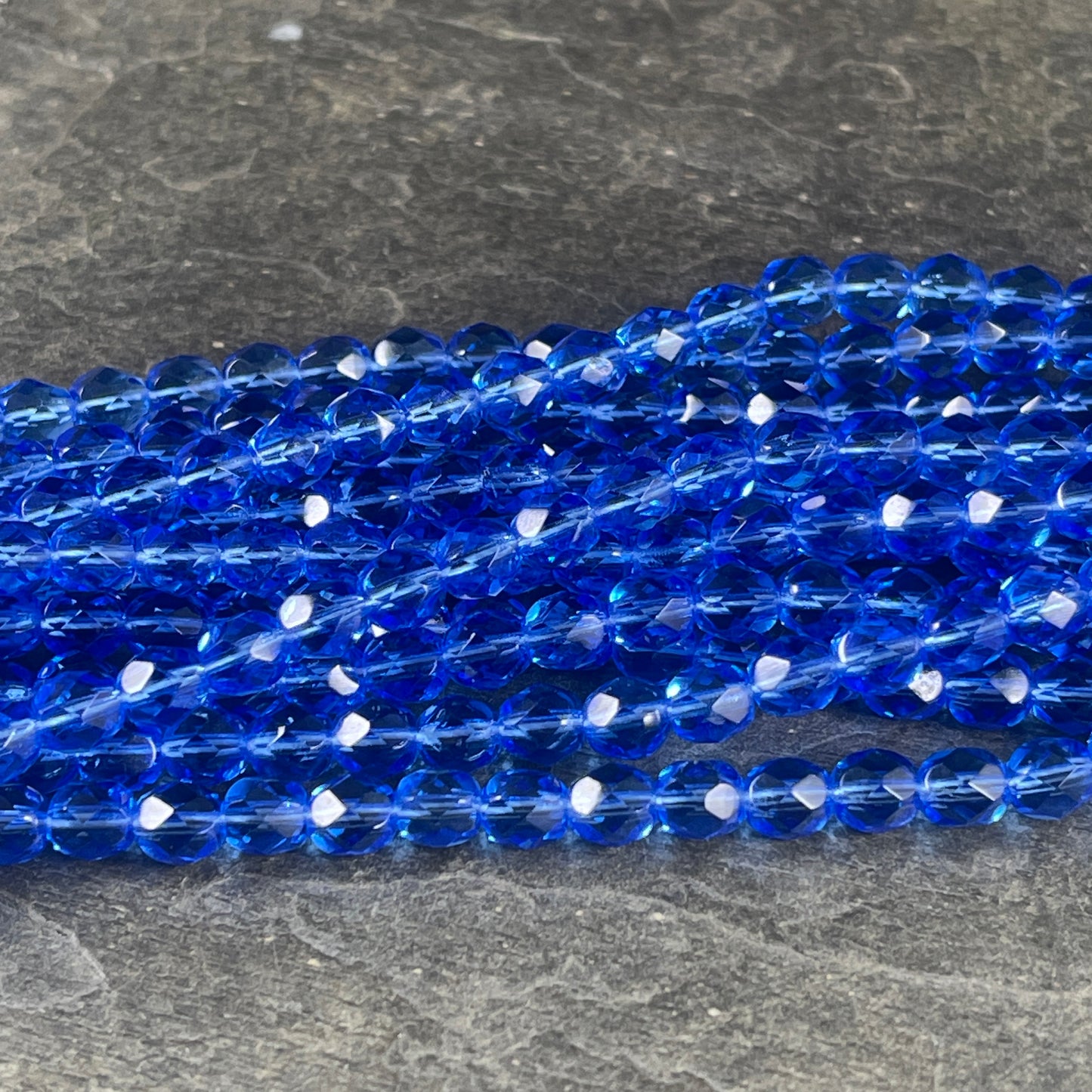 Sapphire Czech Glass Beads  6mm Blue Glass Beads  6mm Faceted Round Beads - Transparent Sapphire Fire Polished Beads (FP6-3005) - Qty 25