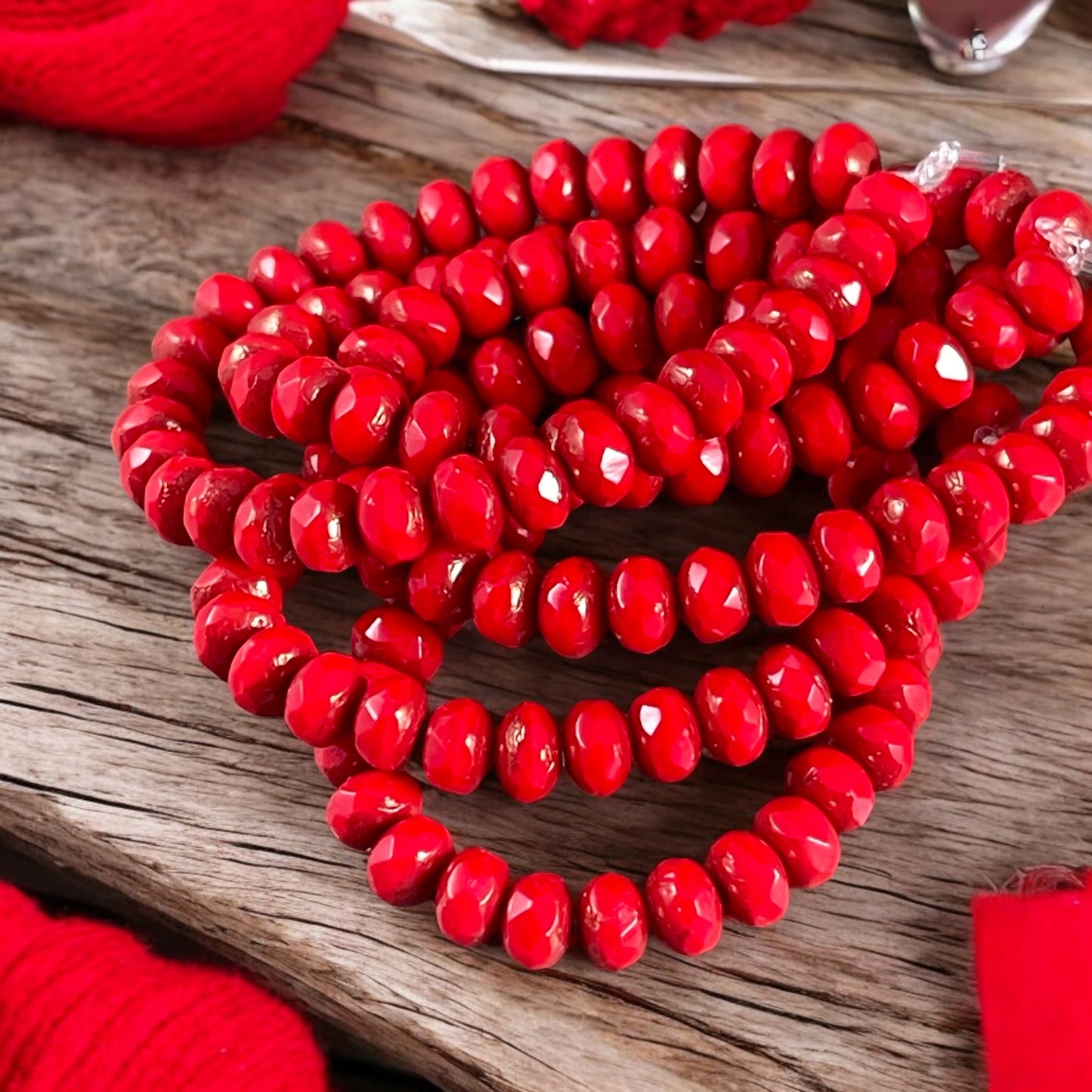 Opaque Red Faceted Czech Glass Beads  5x3mm Rondelle  Opaque Bright Red Glass with Bronze Picasso (R5/N-0147) - Qty. 30