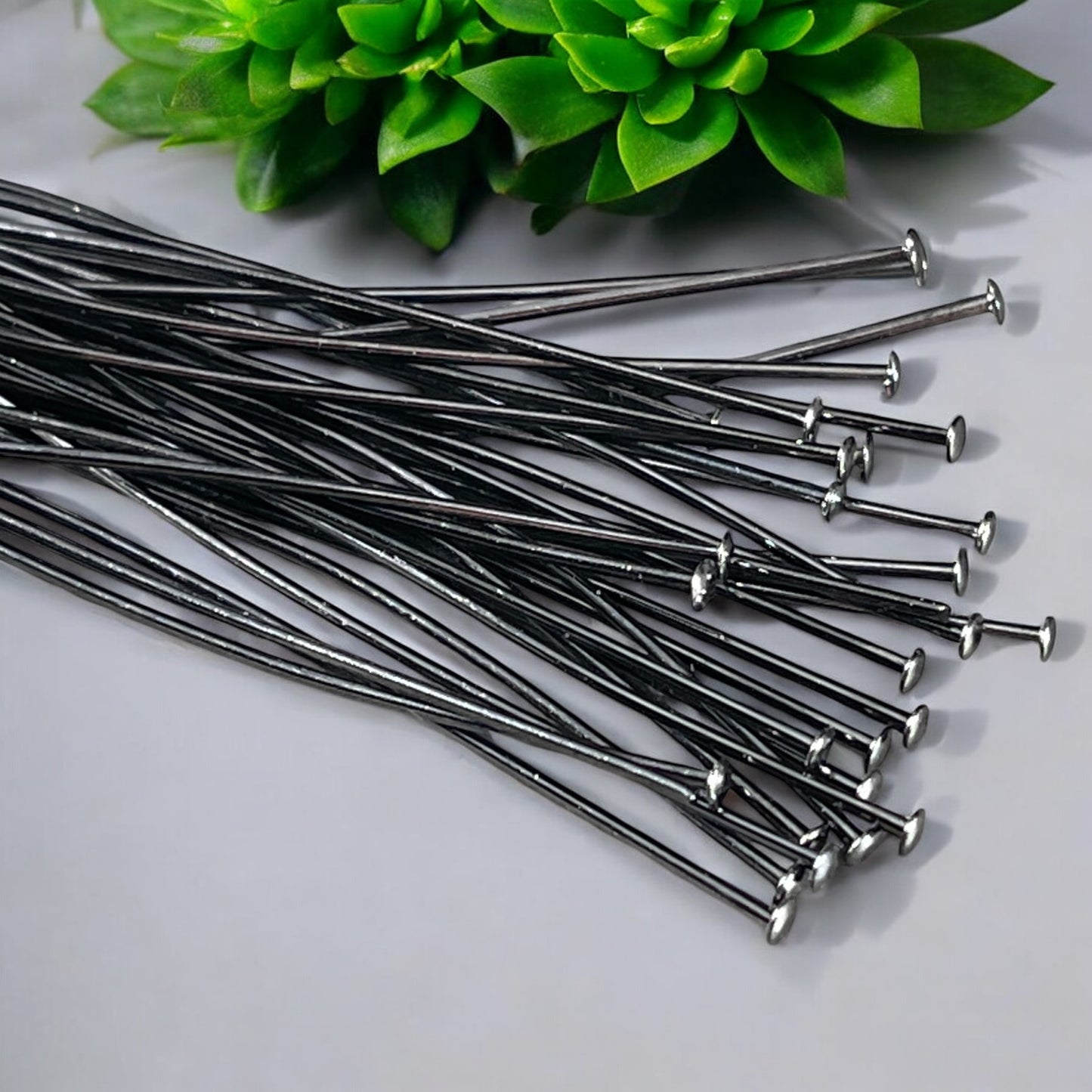 2" Black Head Pins, 21 Gauge Flat Head Dark Gray, Gunmetal-Plated Brass Head Pins (5412) * Qty. 100