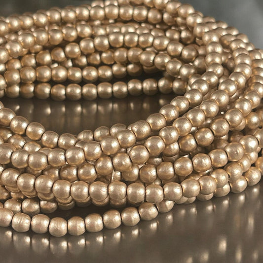 Matte Metallic Gold Glass Bead, 4mm Czech Glass Beads, Satin Matte Gold Druk (D4/N-001) * Qty. 50