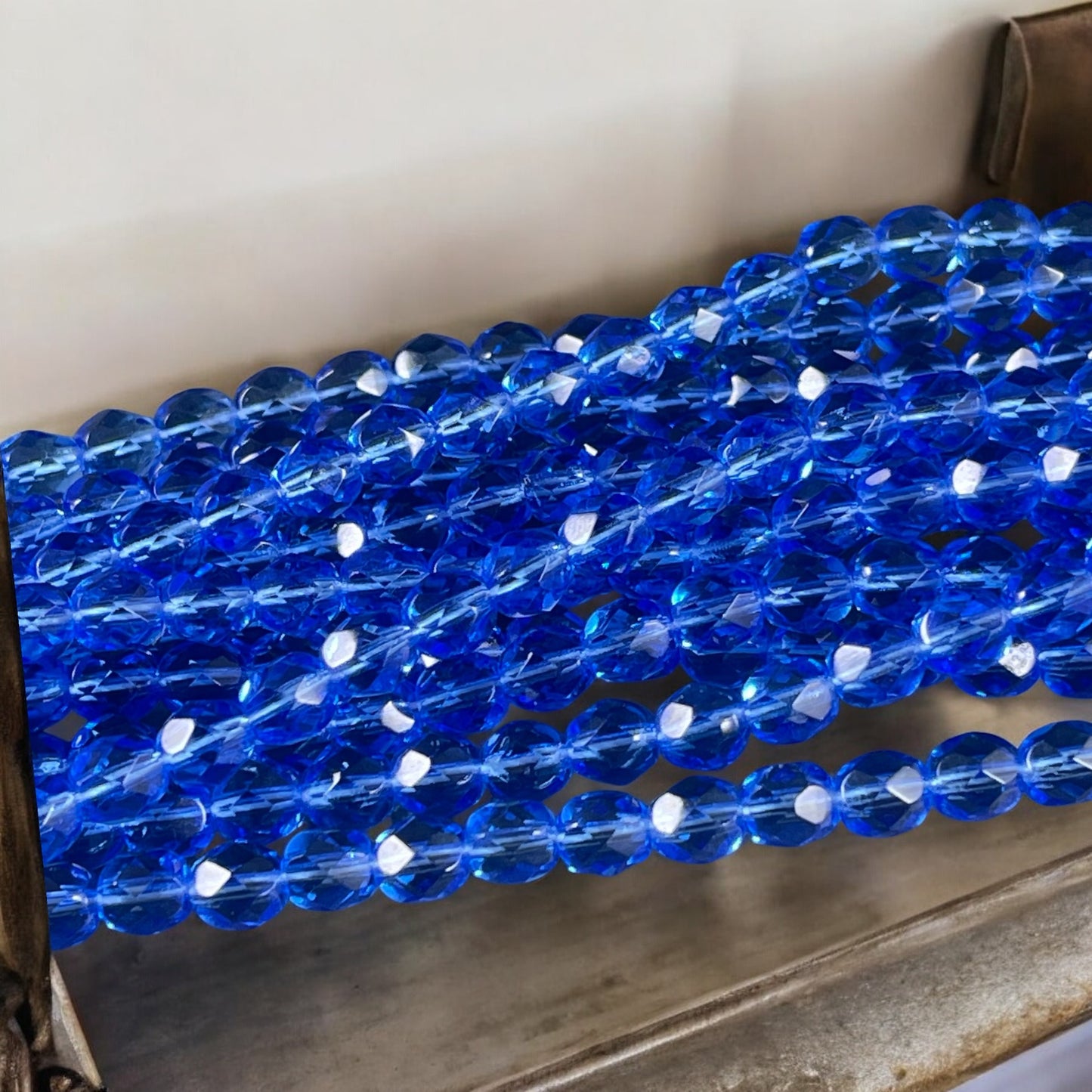 Sapphire Czech Glass Beads  6mm Blue Glass Beads  6mm Faceted Round Beads - Transparent Sapphire Fire Polished Beads (FP6-3005) - Qty 25