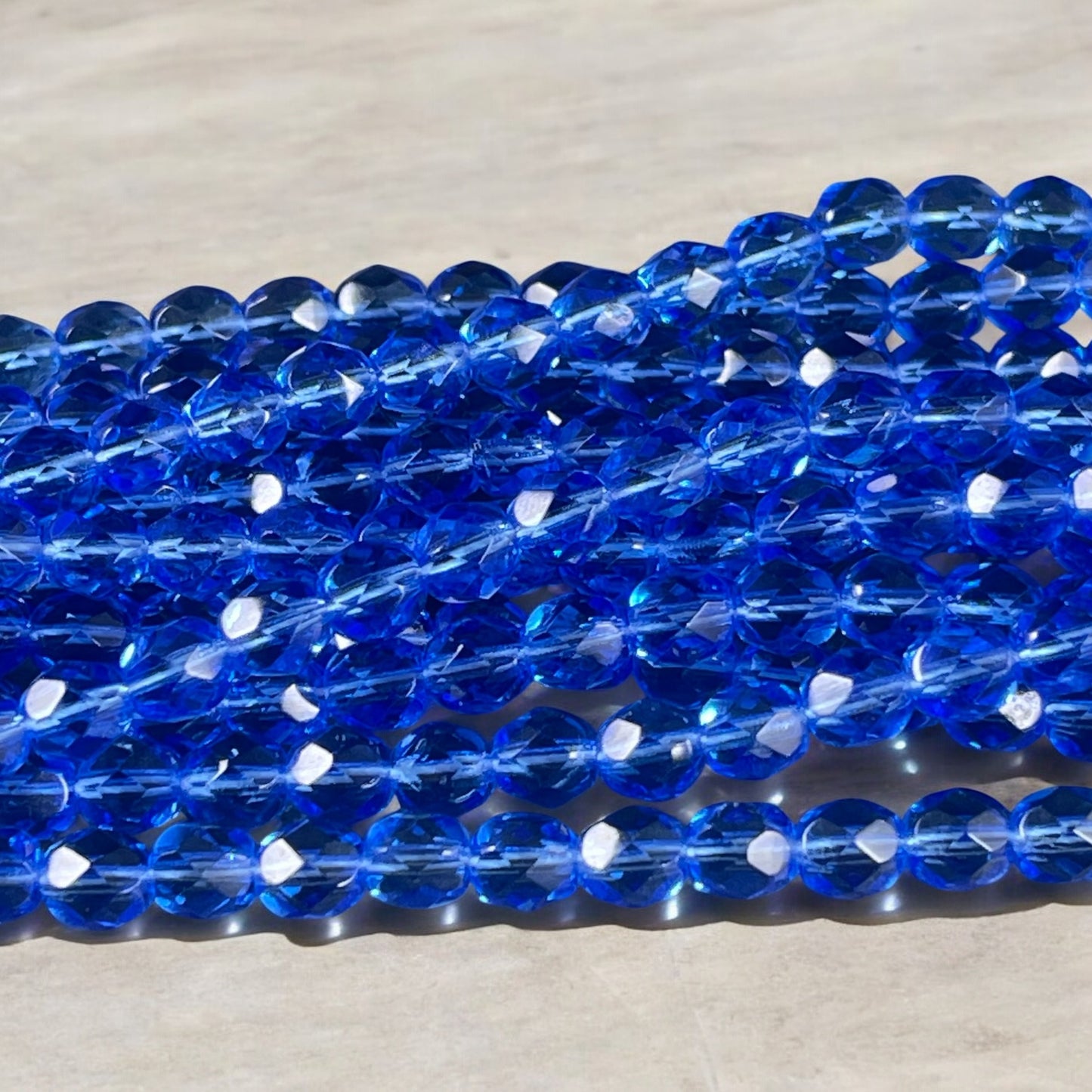 Sapphire Czech Glass Beads  6mm Blue Glass Beads  6mm Faceted Round Beads - Transparent Sapphire Fire Polished Beads (FP6-3005) - Qty 25