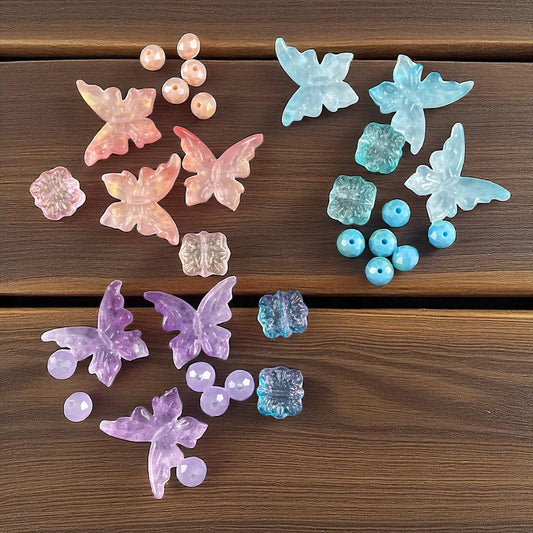 RESERVED - Butterfly Beads - Light Blue, Lavender, Peachy Pink Glass Beads - Focal Butterflies with Accent Beads
