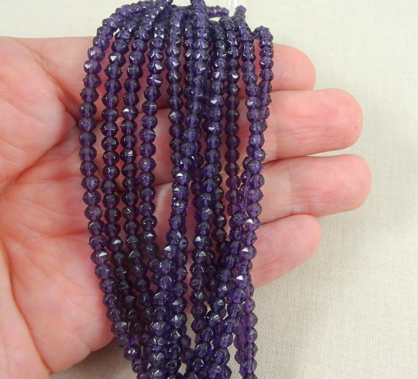 Czech Beads - 3mm English Cut Faceted Cube - Tanzanite Dark Purple Glass Beads (EC3/SM-2051) * Qty. 50