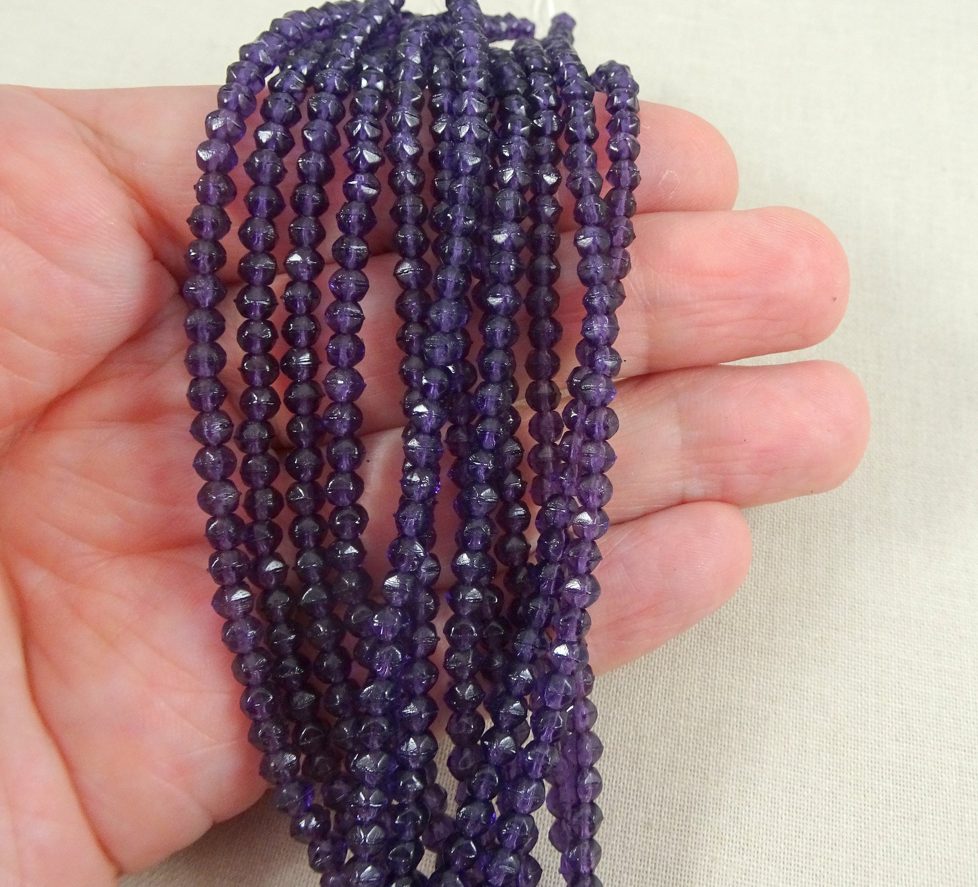 Czech Beads - 3mm English Cut Faceted Cube - Tanzanite Dark Purple Glass Beads (EC3/SM-2051) * Qty. 50