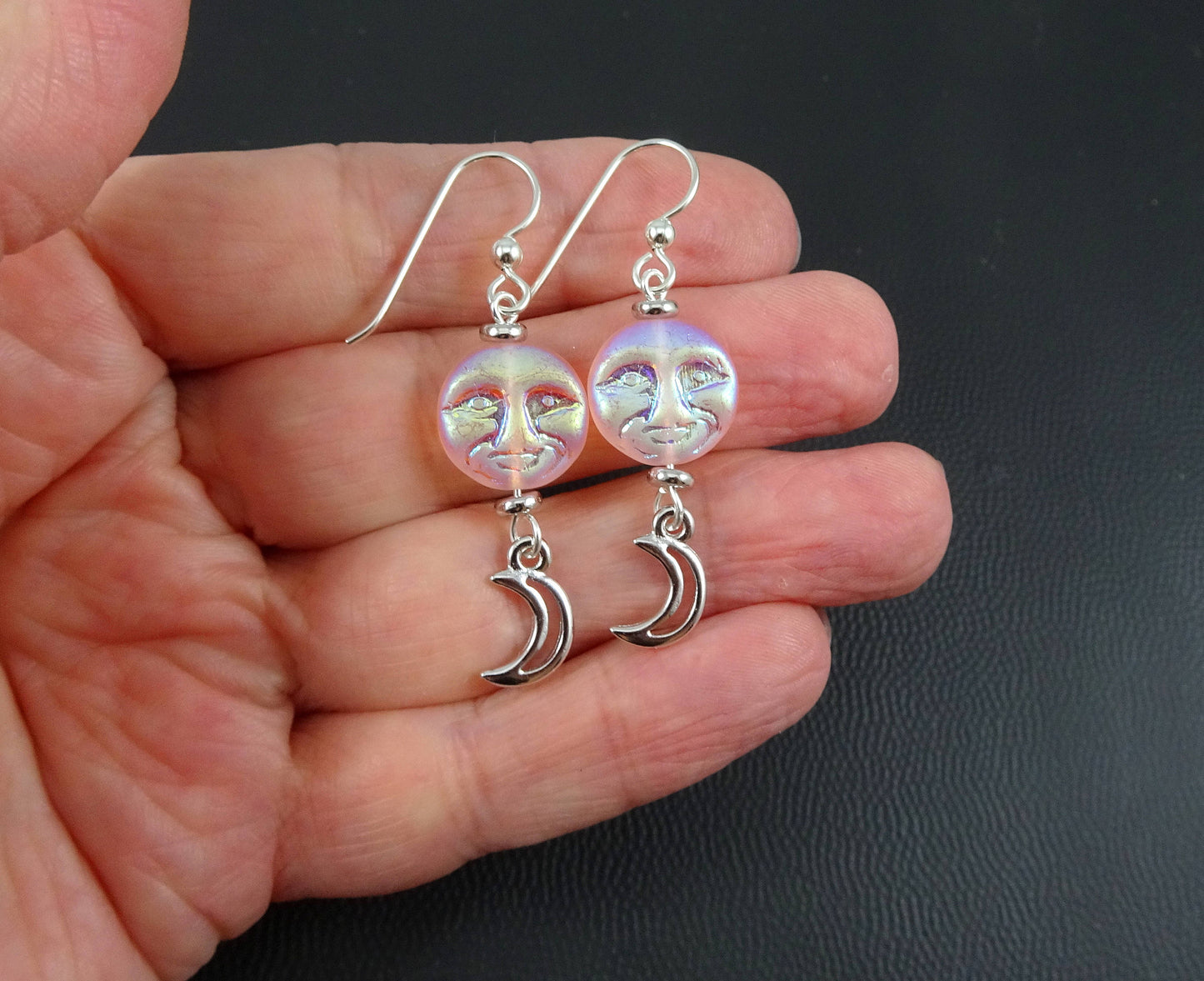 Czech Glass Moon Face Beads, Opaque White with Gold Wash (MOON/RJ-4739) * Qty. 6